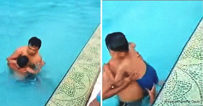 Camera captures the moment a creepy hand appears out of nowhere and touches a child in a pool