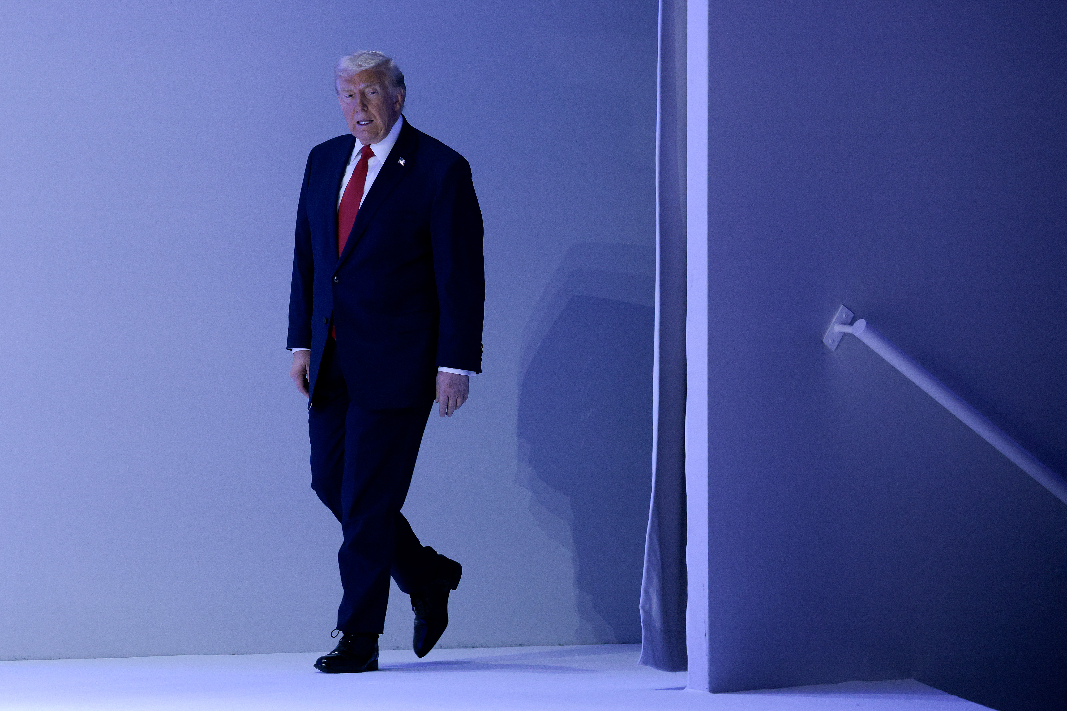 Donald Trump takes the stage before delivering a speech at the World Economic Forum (WEF) on January 21, 2026 in Davos, Switzerland | Source: Getty Images