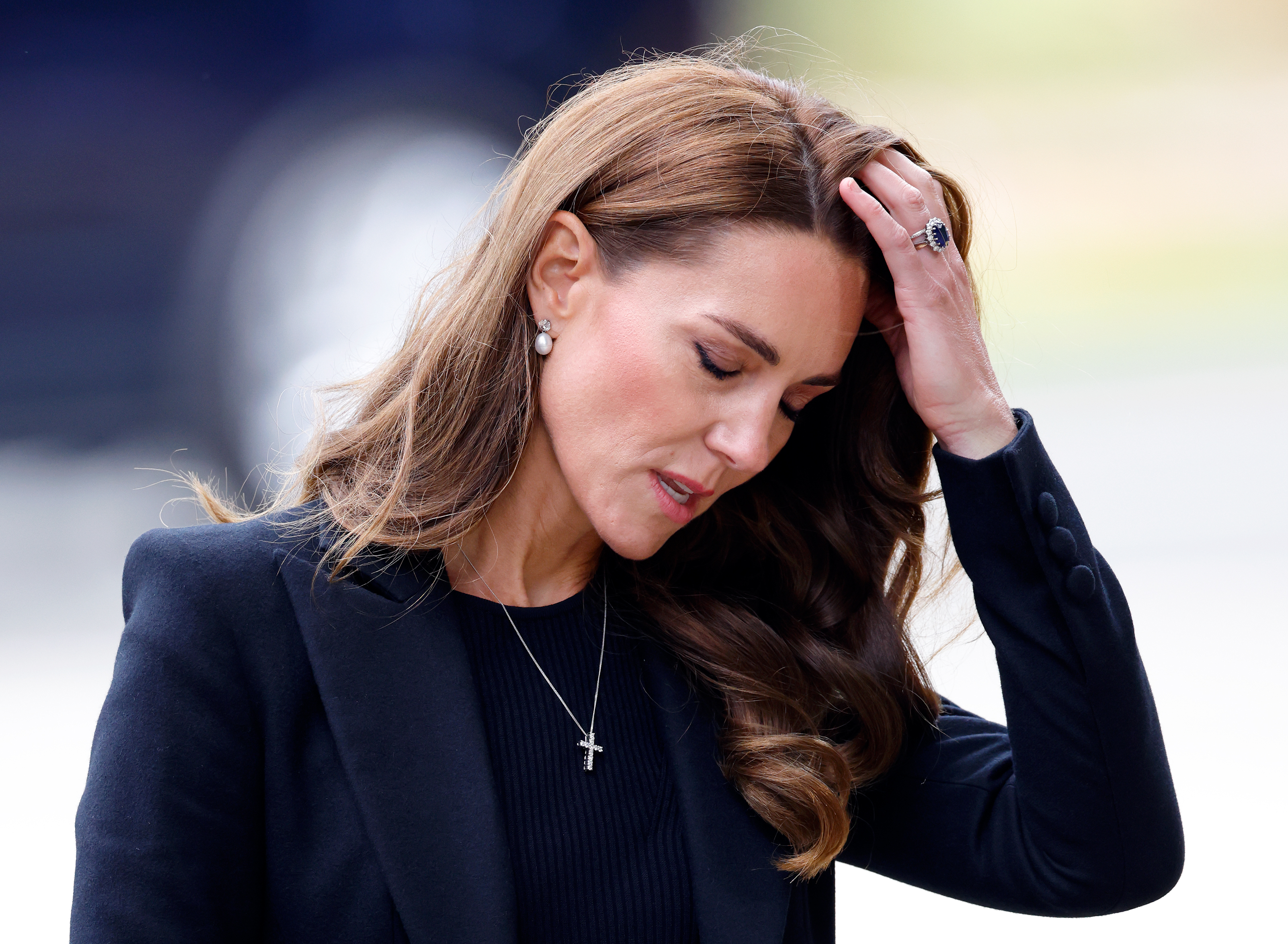 Kate Middleton views floral tributes left at the entrance to Sandringham House on September 15, 2022 in Sandringham, England. | Source: Getty Images