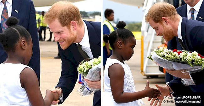 Prince Harry greeted with flowers by 9-year-old girl during first royal visit to Zambia