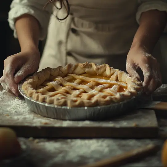 An apple pie in preparation | Source: Midjourney