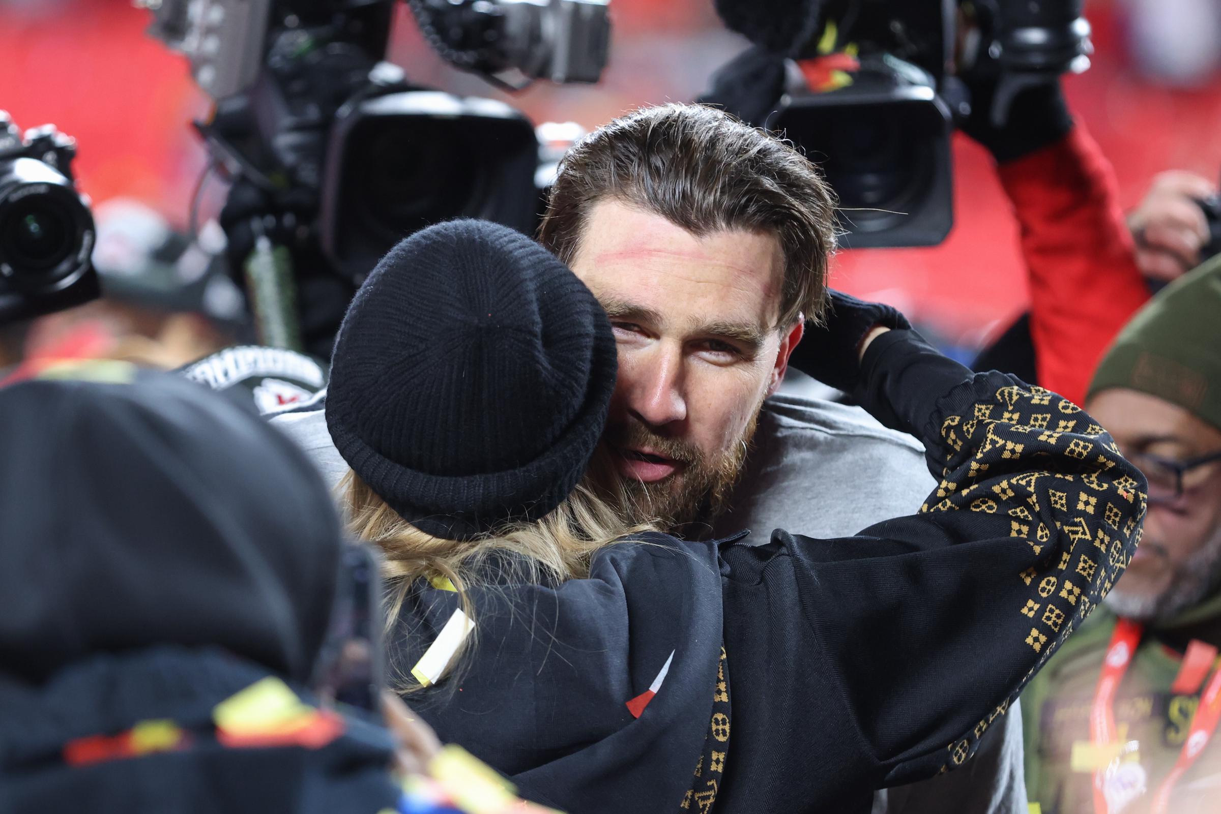 Taylor Swift and Travis Kelce pictured at the AFC Championship Game on January 26, 2025, in Kansas City, Missouri. | Source: Getty Images