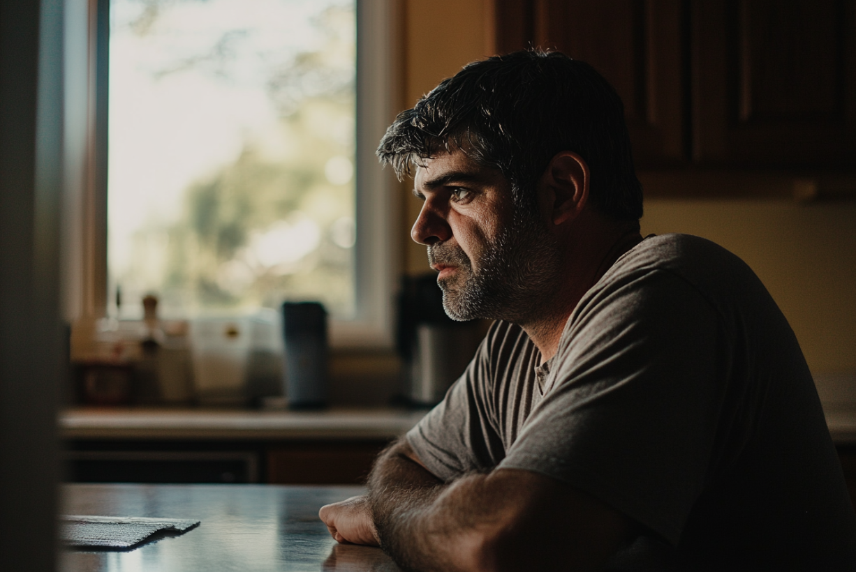 Man sitting at a kitchen table | Source: Midjourney