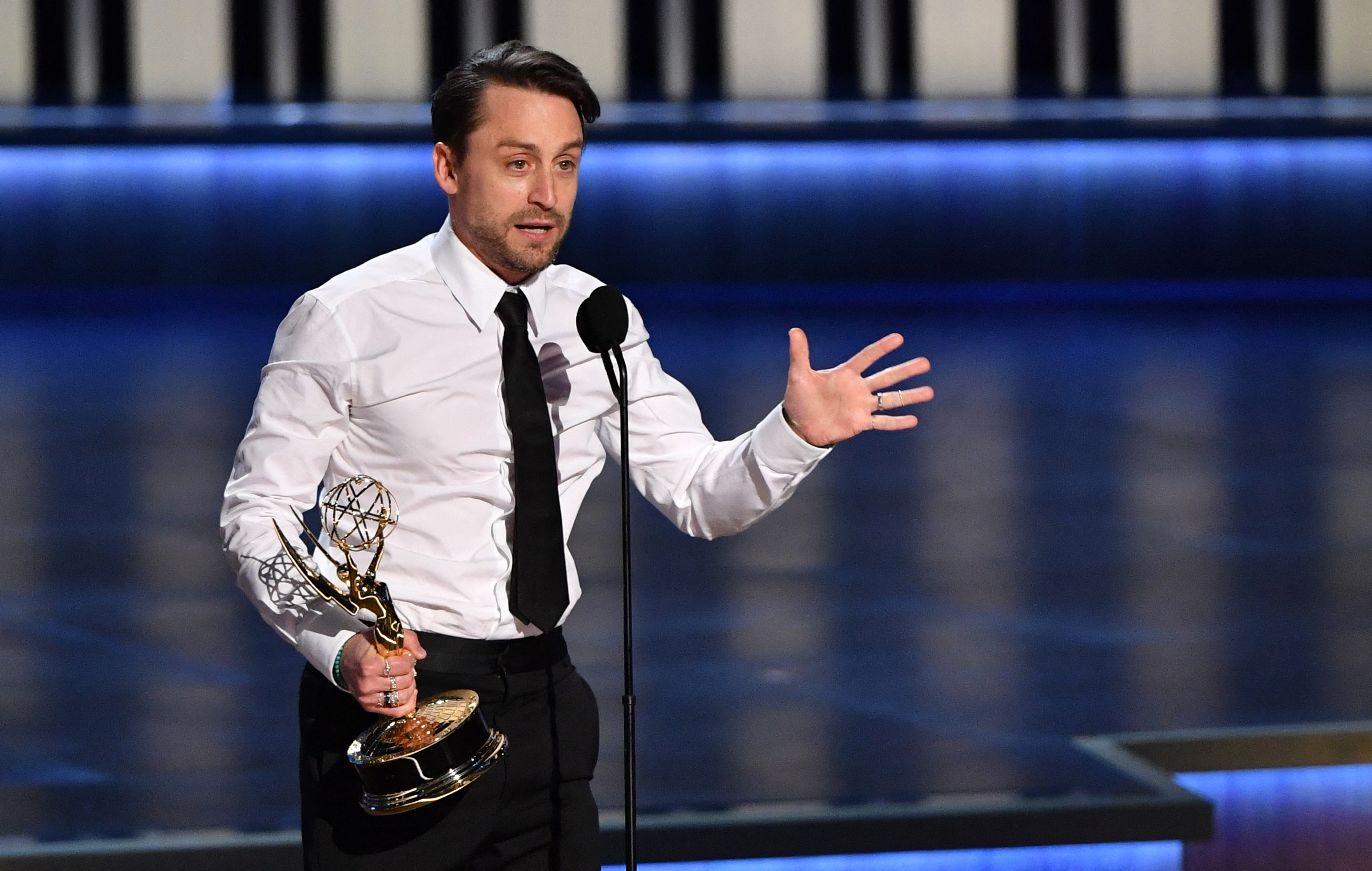 Kieran Culkin speaking at the 75th Emmy Awards in Los Angeles, California on January 15, 2024 | Source: Getty Images