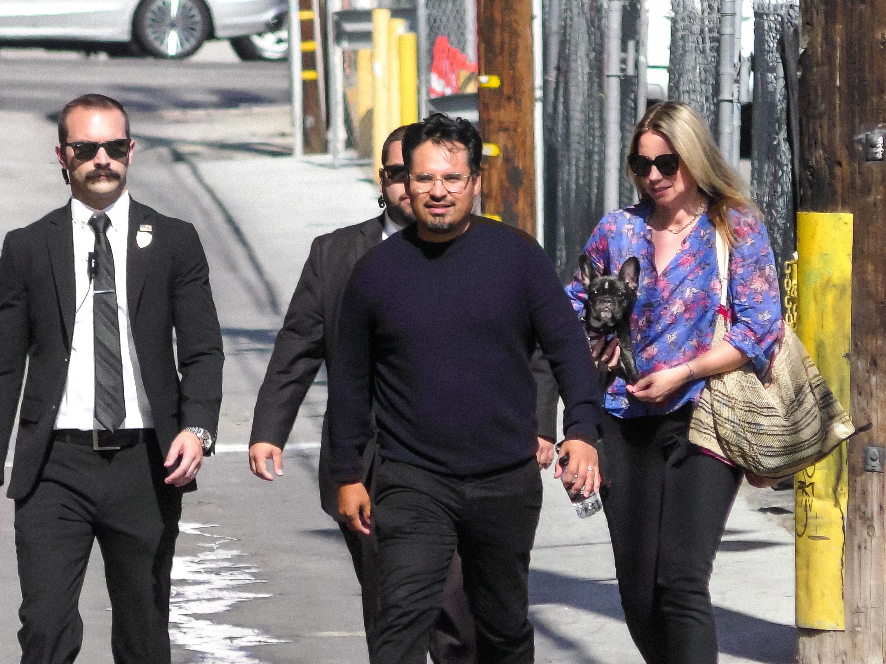 Michael Peña and Brie Shaffer are seen arriving at “Jimmy Kimmel Live” on July 29, 2019 in Los Angeles, California. | Source: Getty Images