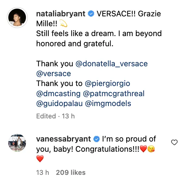 Vanessa Bryant congratulating her daughter Natalia Bryant , dated September 23, 2023 on Instagram Stories | Source: Instagram/nataliabryant