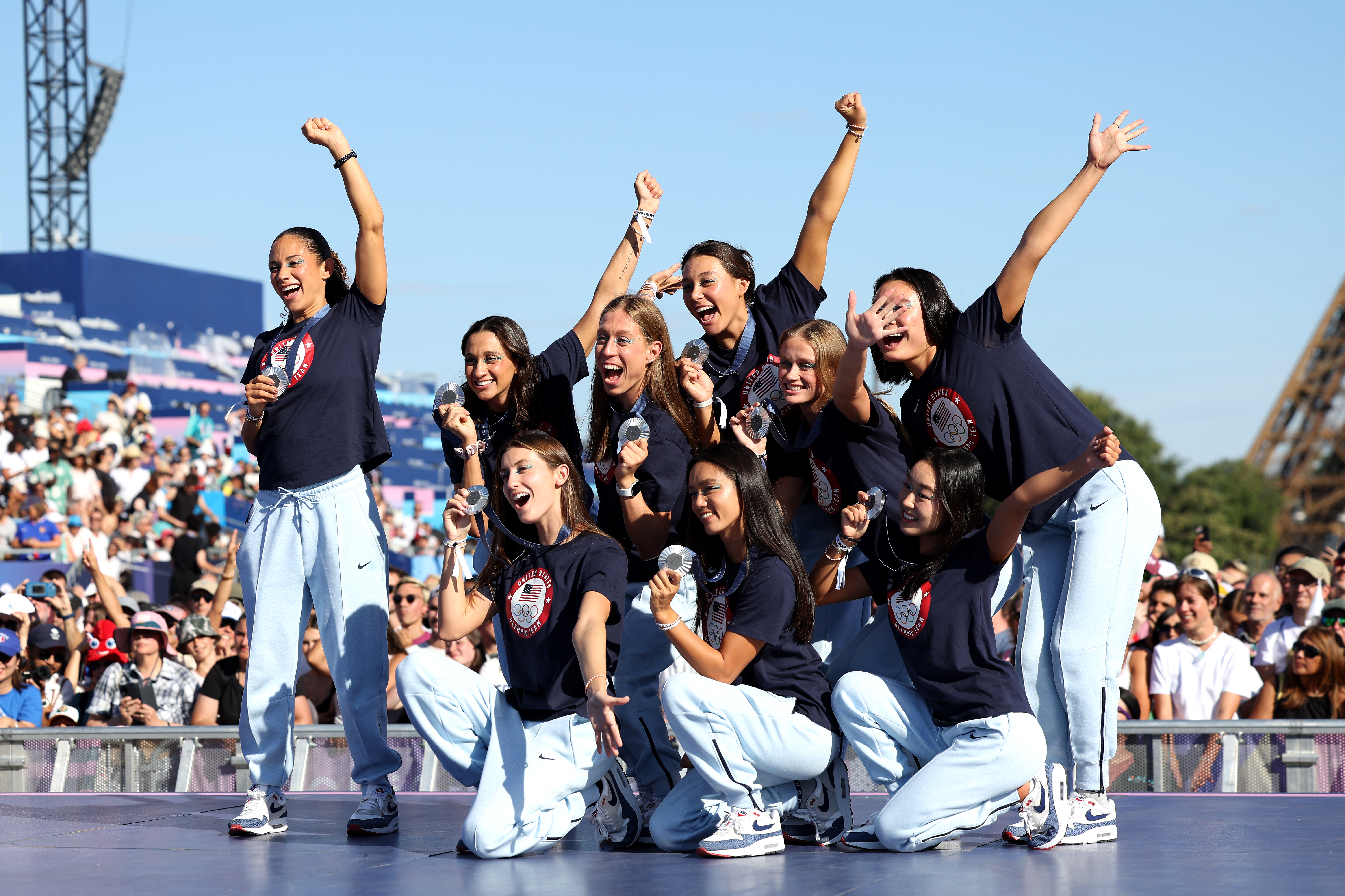 Team USA Artistic Swimming silver medalists posing for a photo with their medals at the Olympic Games in Paris, France, on August 8, 2024 | Source: Getty Images