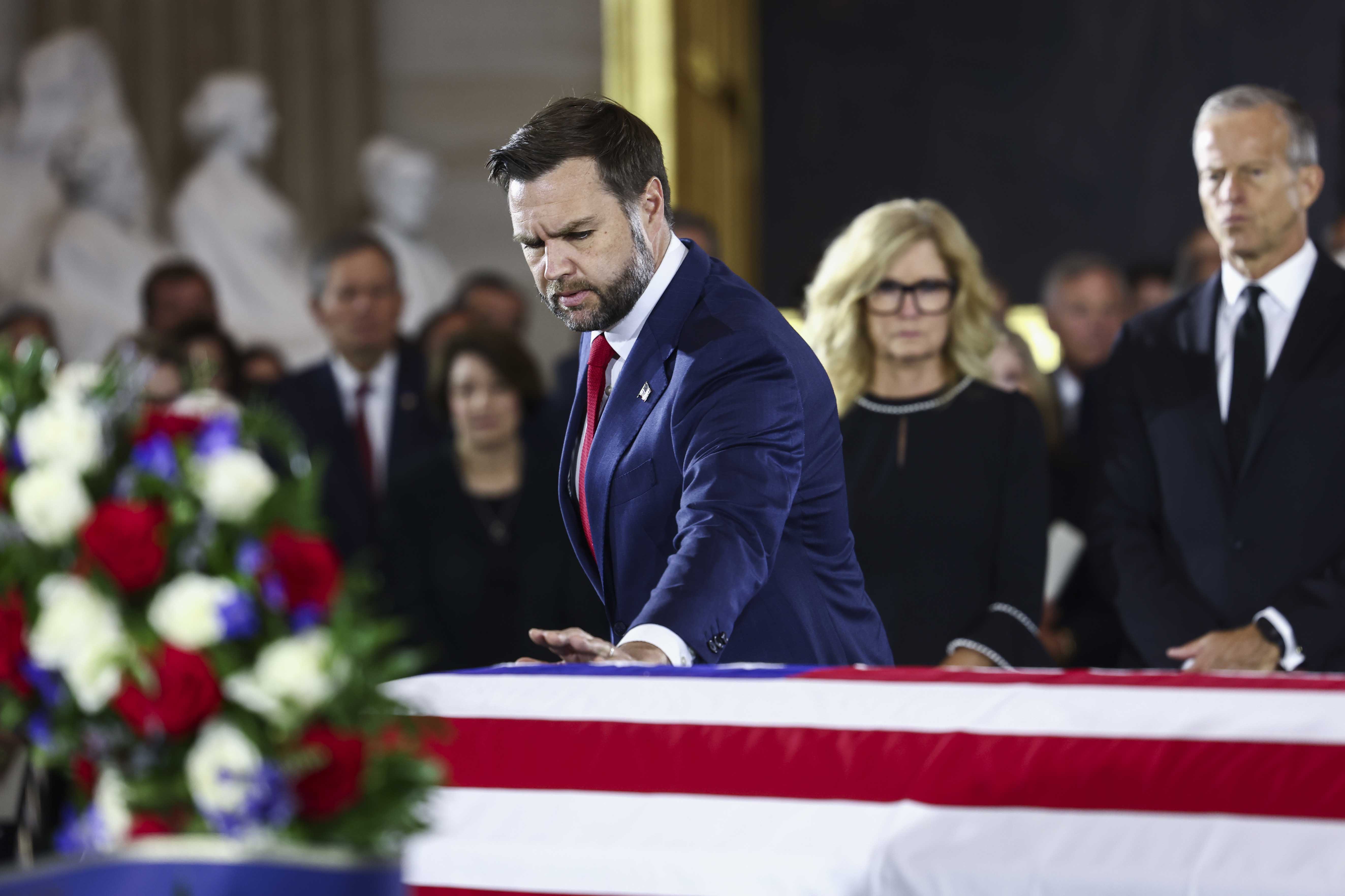 He gave the casket a gentle pat as he paid his respects. In this photo, he attended a congressional tribute in the Rotunda of the U.S. Capitol on July 28, 2026, in Washington, D.C. | Source: Getty Images