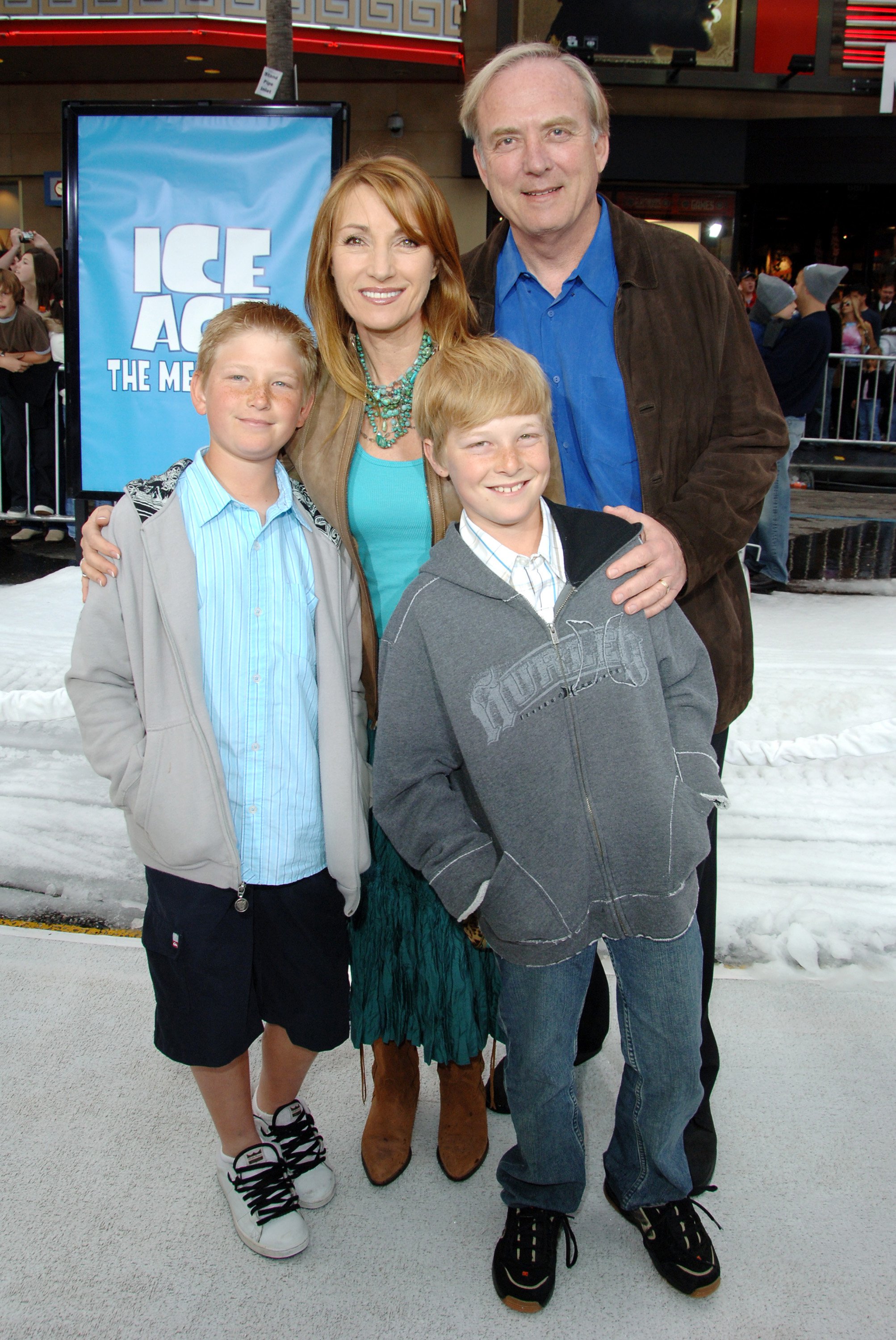 Jane Seymour, her husband, James Keach, and their sons John and Kristopher Keach at the "Ice Age 2: The Meltdown" Los Angeles premiere on March 19, 2006. | Source: Getty Images