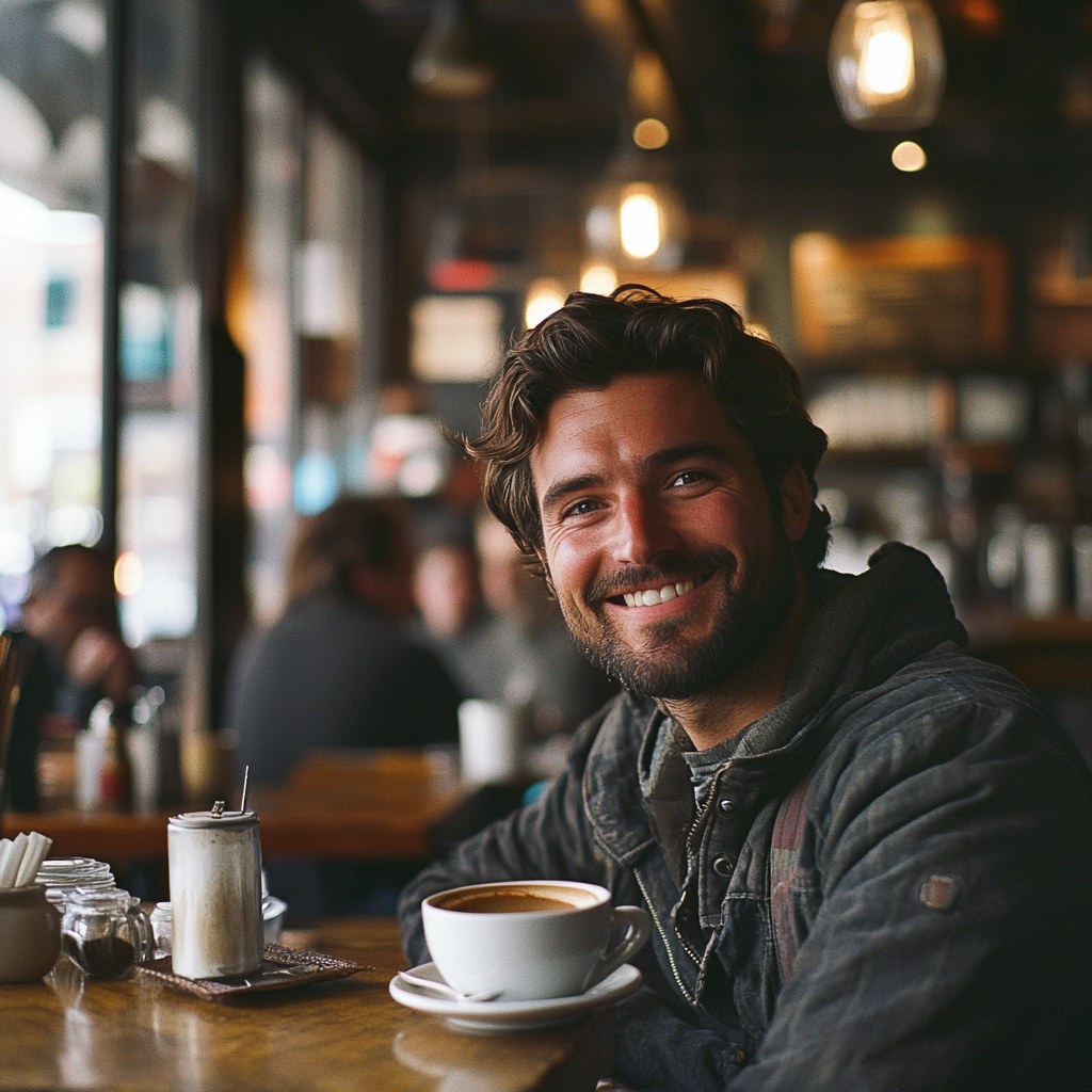 A happy frequent customer at his favorite café | Source: Midjourney