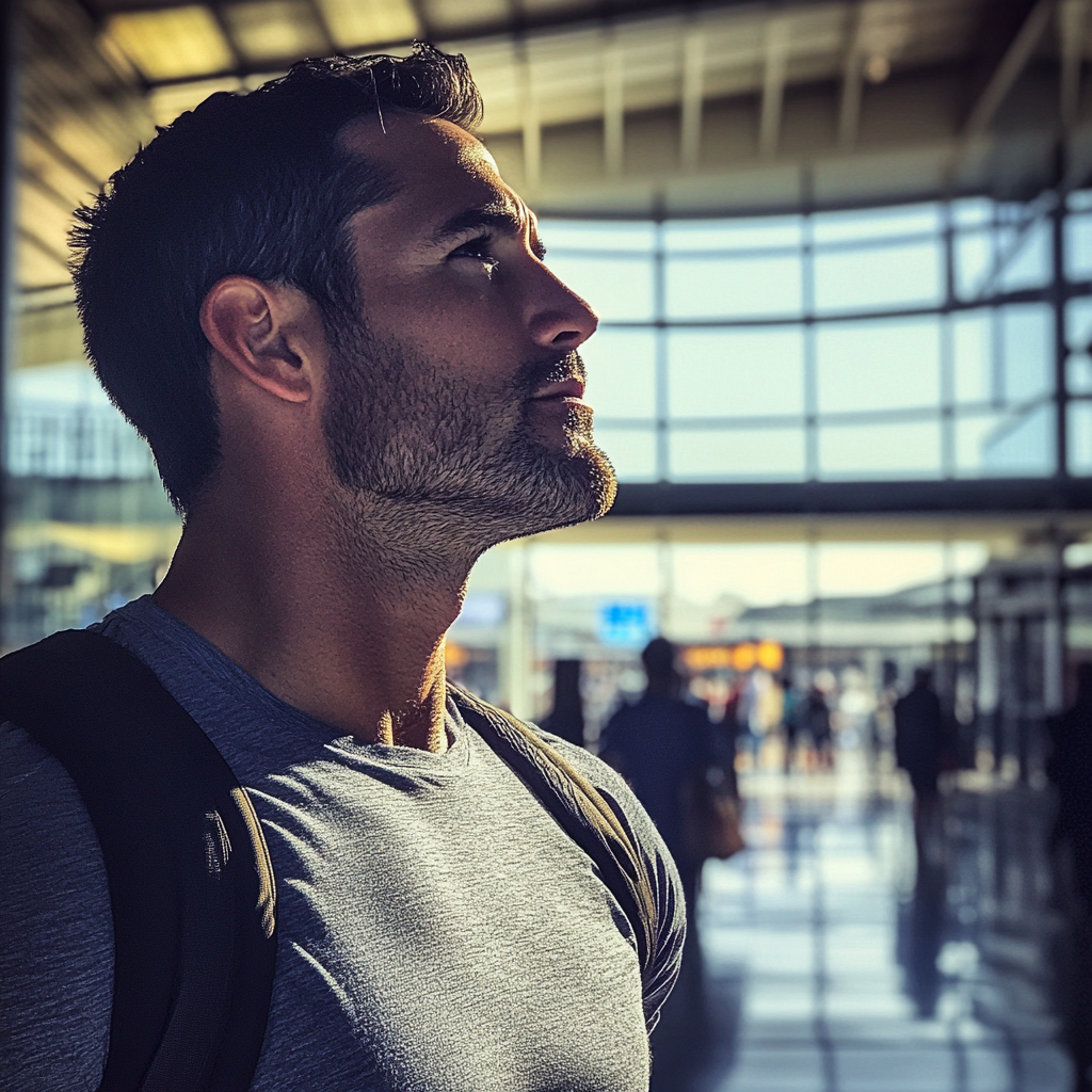 A man standing in an airport | Source: Midjourney