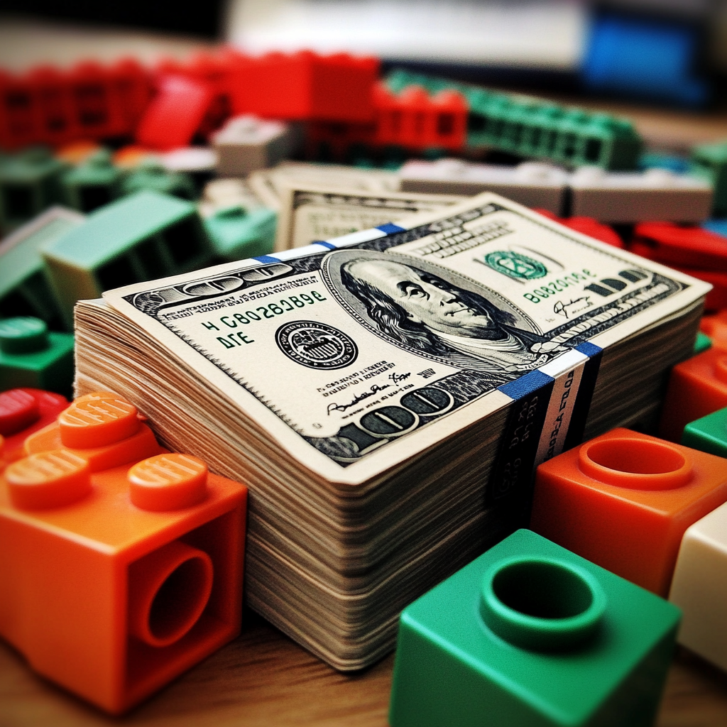 A stack of dollars in between LEGO blocks | Source: Midjourney