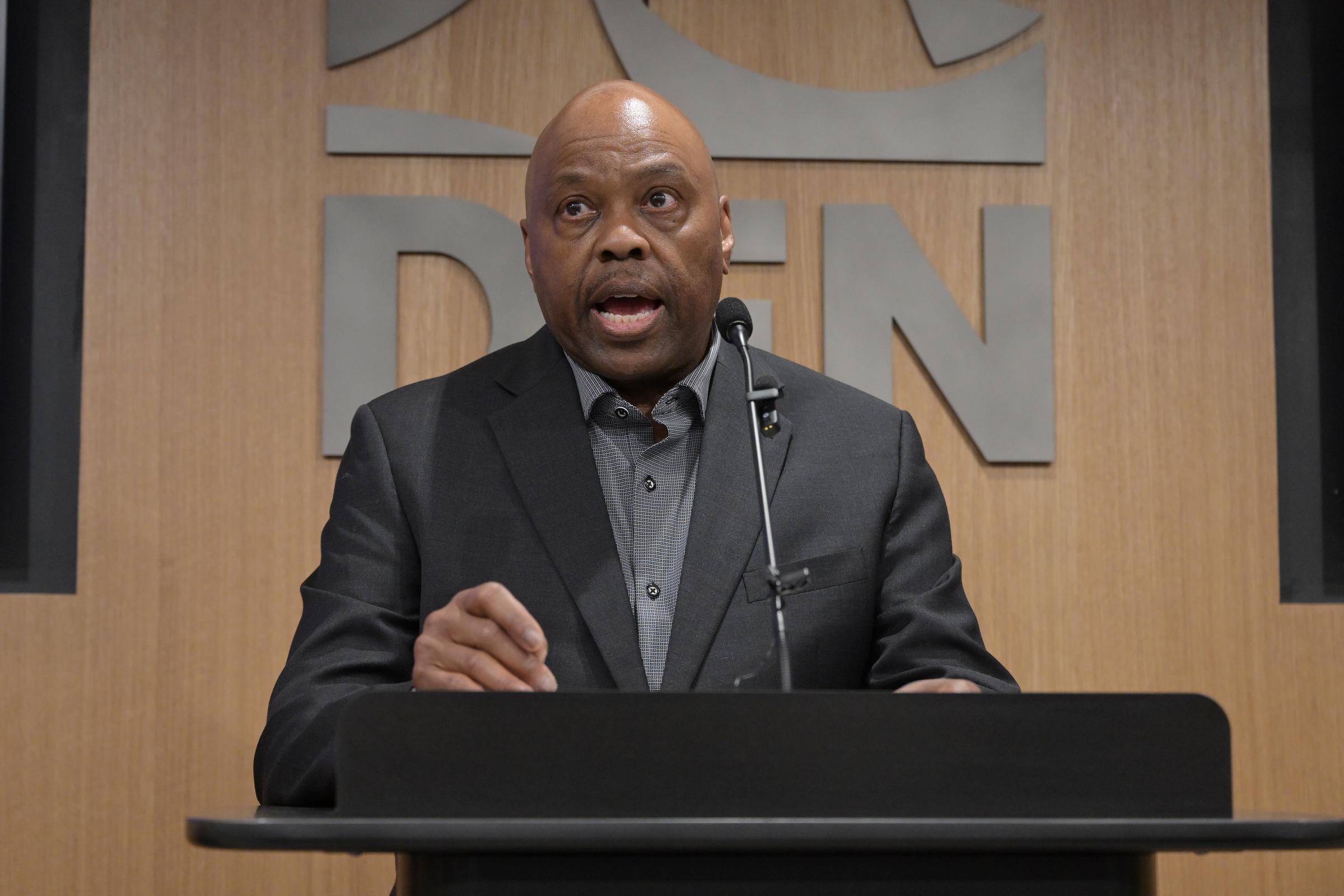 Denver International Airport CEO Phil Washington speaks during a press conference on May 12, 2026 | Source: Getty Images
