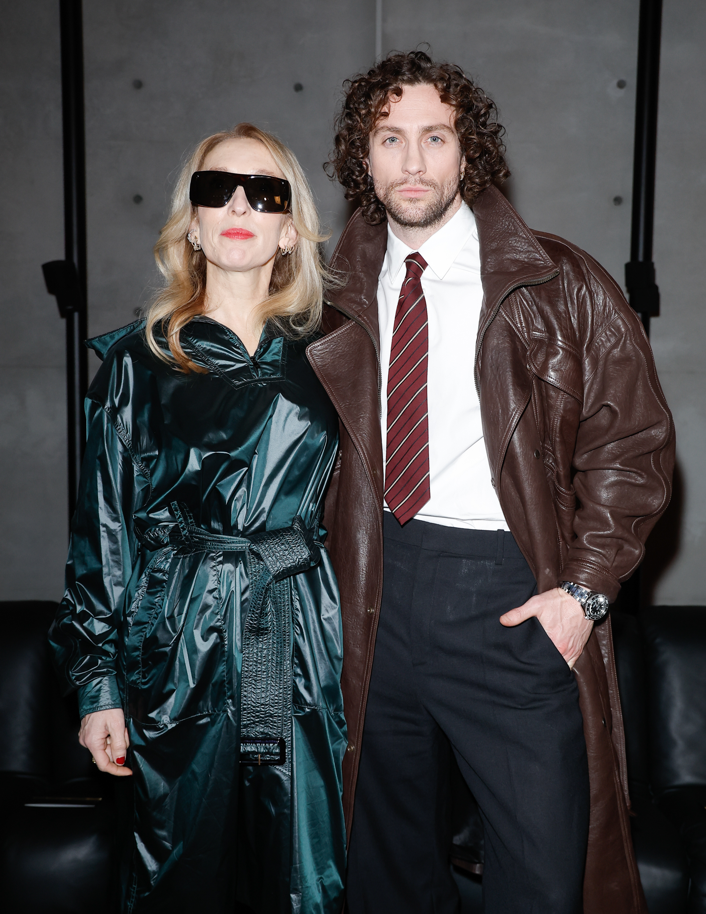 Sam and Aaron Taylor-Johnson at the Saint Laurent Men's Fall/Winter 2026 fashion show as part of Paris Men's Fashion Week held at Bourse du Commerce on 27 January 2026 in Paris, France. | Source: Getty Images