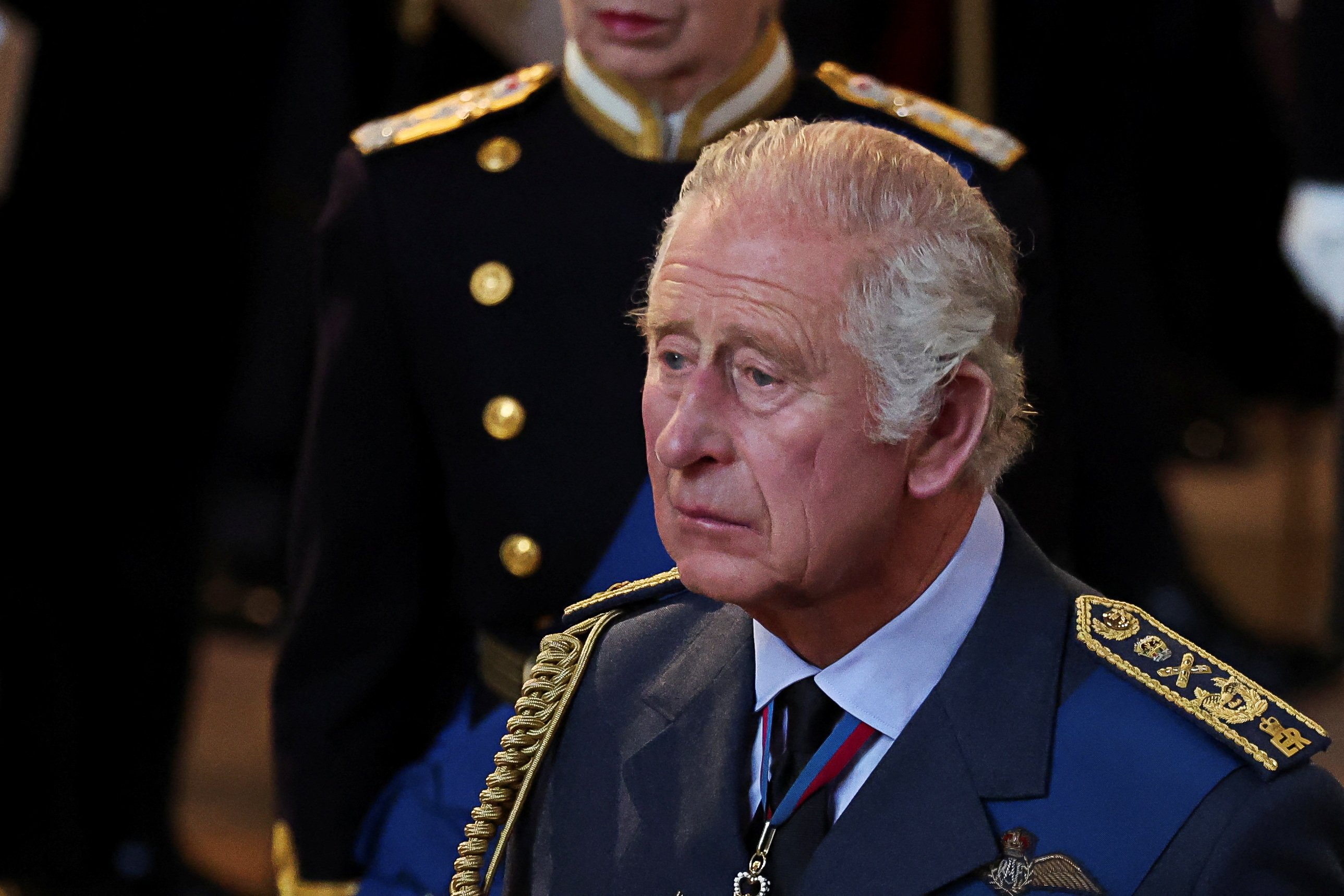 King Charles III during the procession honoring the coffin of Queen Elizabeth II as it arrives at Westminster Hall from Buckingham Palace on September 14, 2022 in London, United Kingdom | Source: Getty Images