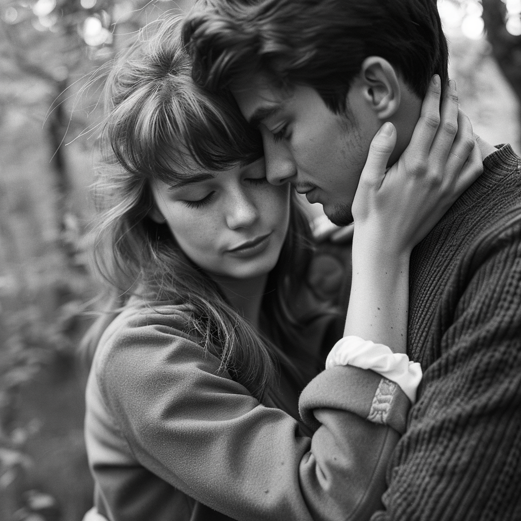 A grayscale photo of a young couple from the 1960s | Source: Midjourney