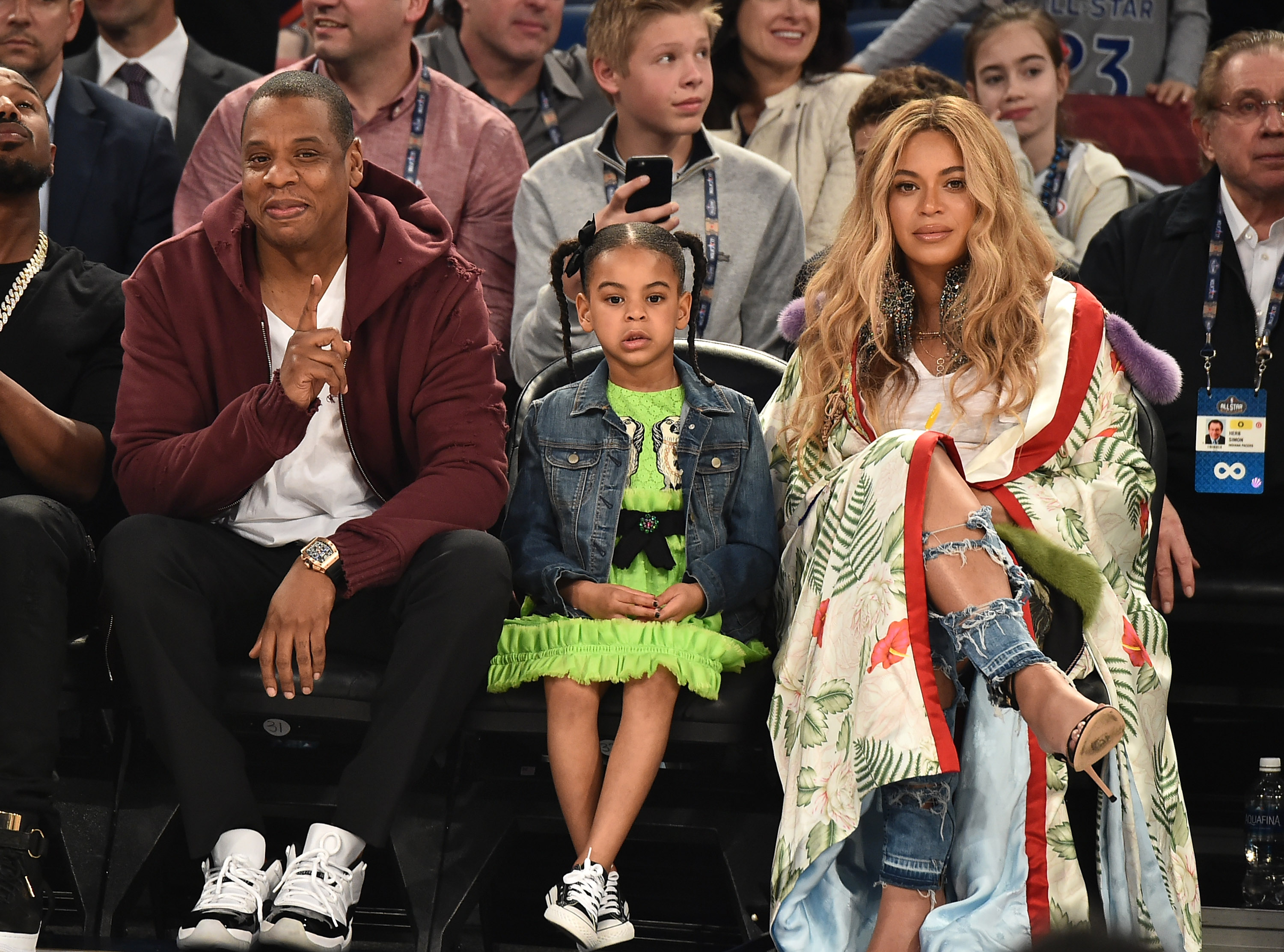 Jay Z, Blue Ivy Carter, and Beyoncé Knowles attend the 66th NBA All-Star Game on February 19, 2017 in New Orleans, Louisiana | Source: Getty Images