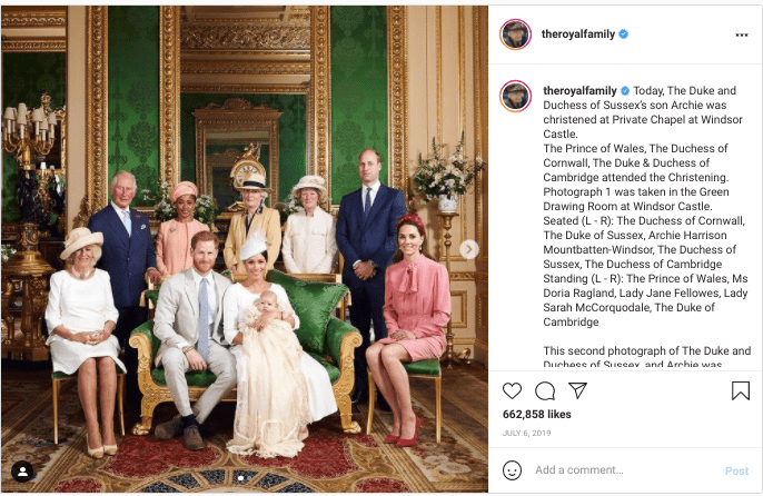 A screenshot of Royal Family's post on their instagram page | Photo: instagram.com/theroyalfamily/