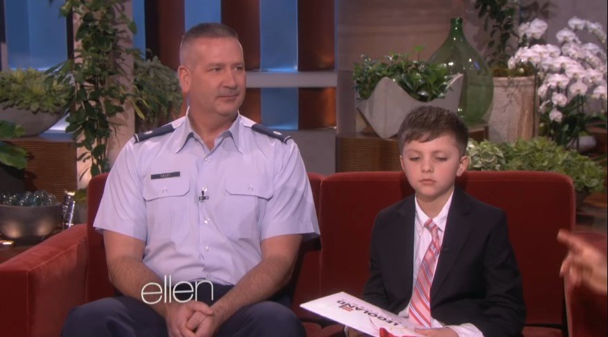 Myles Eckert and army officer, Lt. Col. Frank Dailey speaking on "The Ellen Show" | Source: Youtube/TheEllenShow