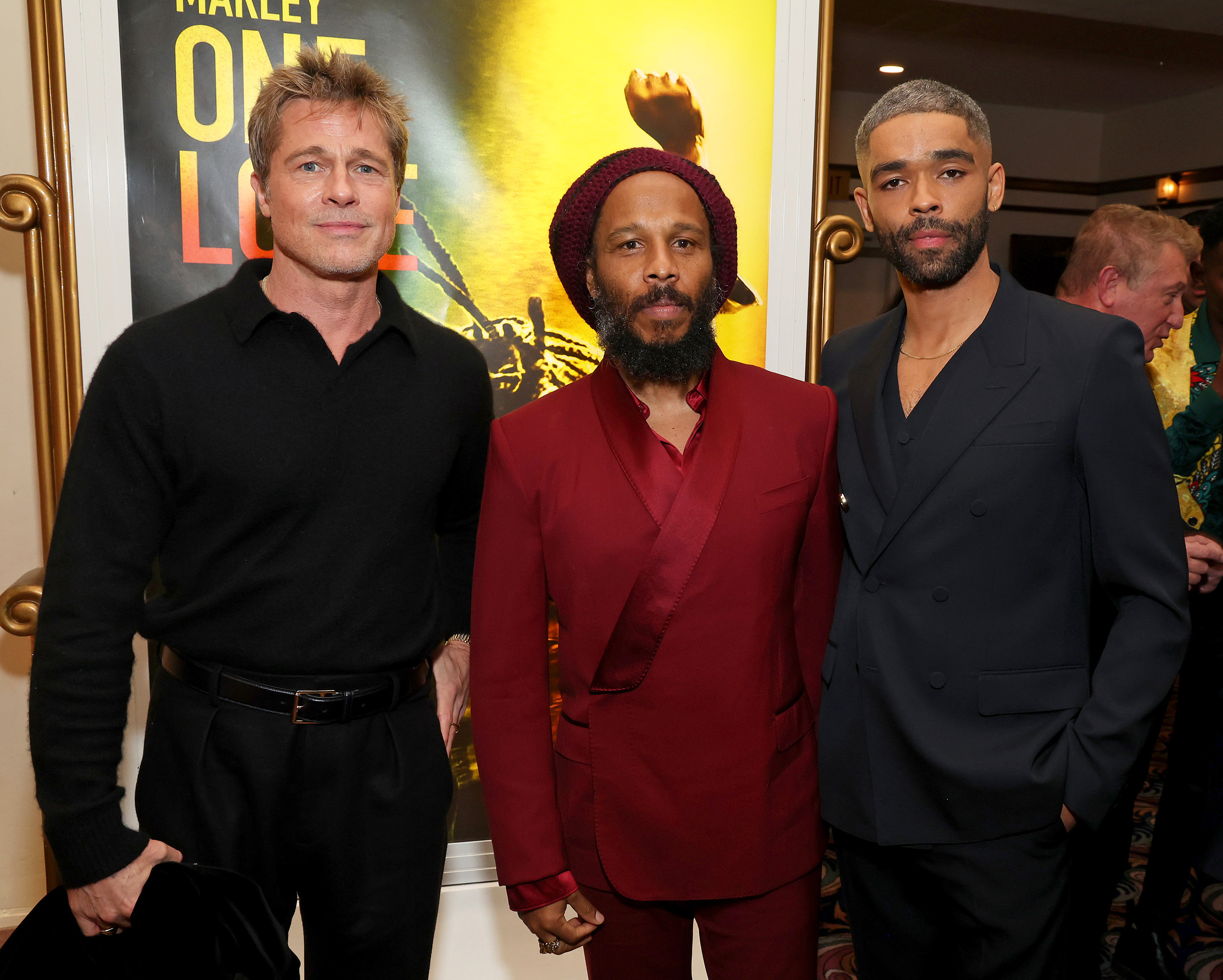 Brad Pitt, Ziggy Marley, and Kingsley Ben-Adir during the Los Angeles Premiere of "Bob Marley: One Love" at Regency Village Theatre on February 6, 2024, in Los Angeles, California. | Source: Getty Images