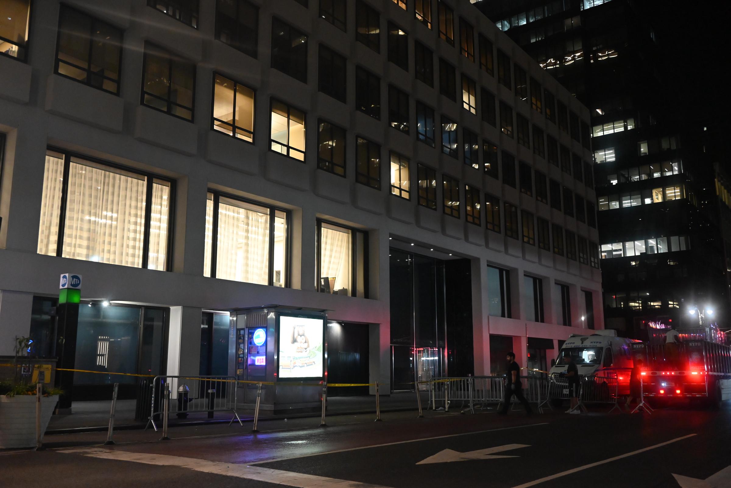Metal barricades in front of and around the crime scene at 345 Park Avenue following the mass shooting attack in in Manhattan, New York, United States on July 29, 2025. | Source: Getty Images