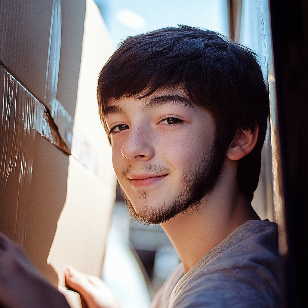 A happy boy helping to load boxes | Source: Midjourney