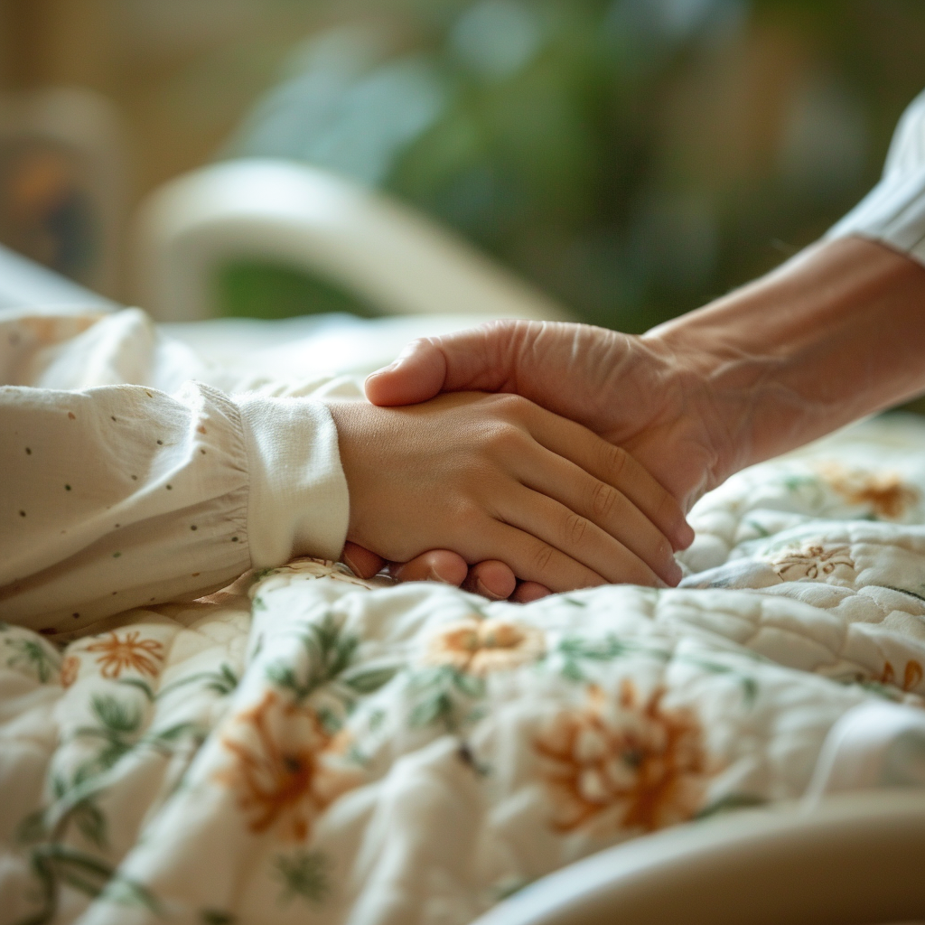 Nurse squeezing her patient's hand | Source: Midjourney