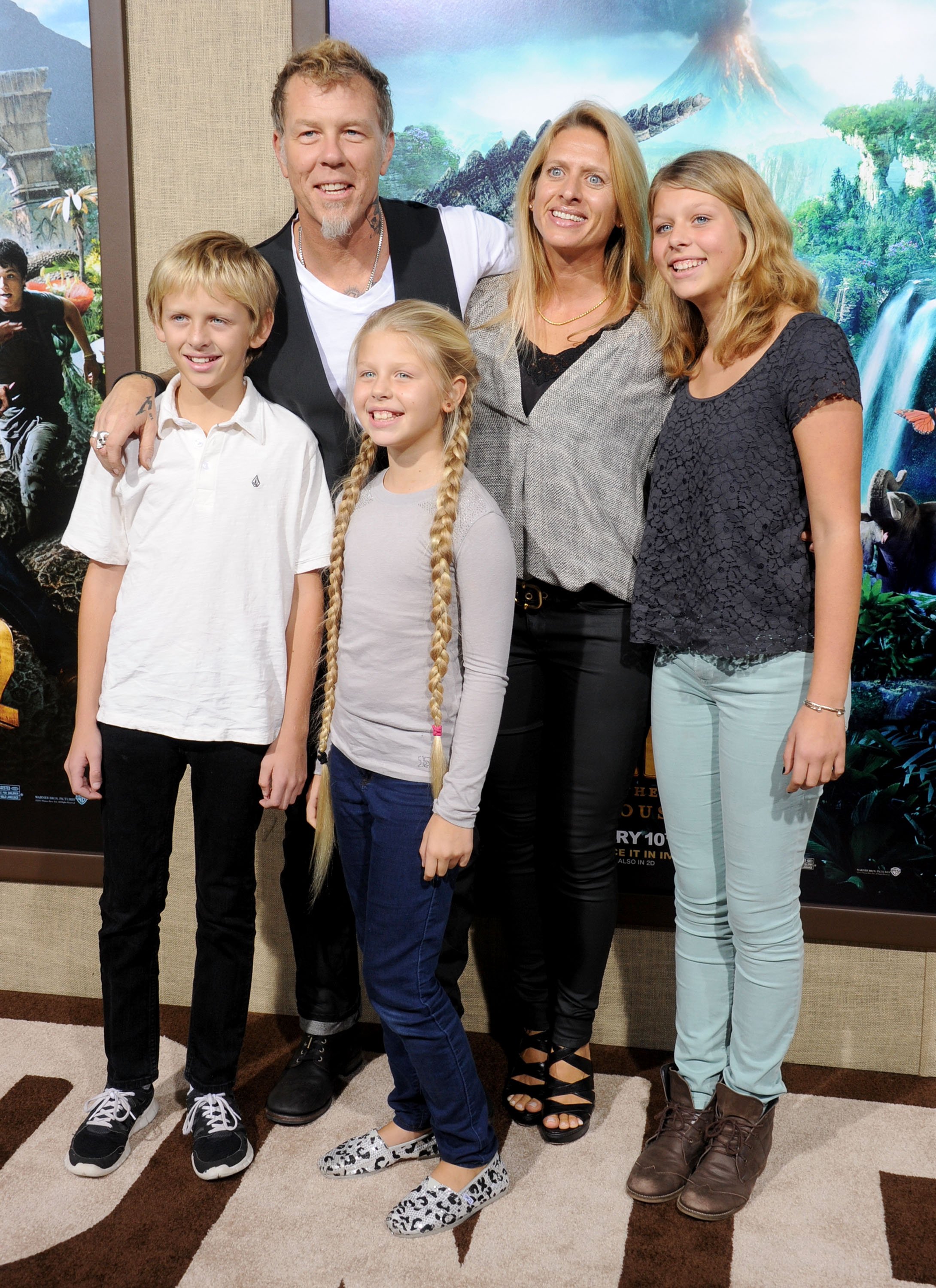 James Hetfield, his wife Francesca Hetfield and theor three children attend the "Journey 2: The Mysterious Island" premiere at Grauman's Chinese Theatre on February 2, 2012, in Hollywood, California. | Source: Getty Images