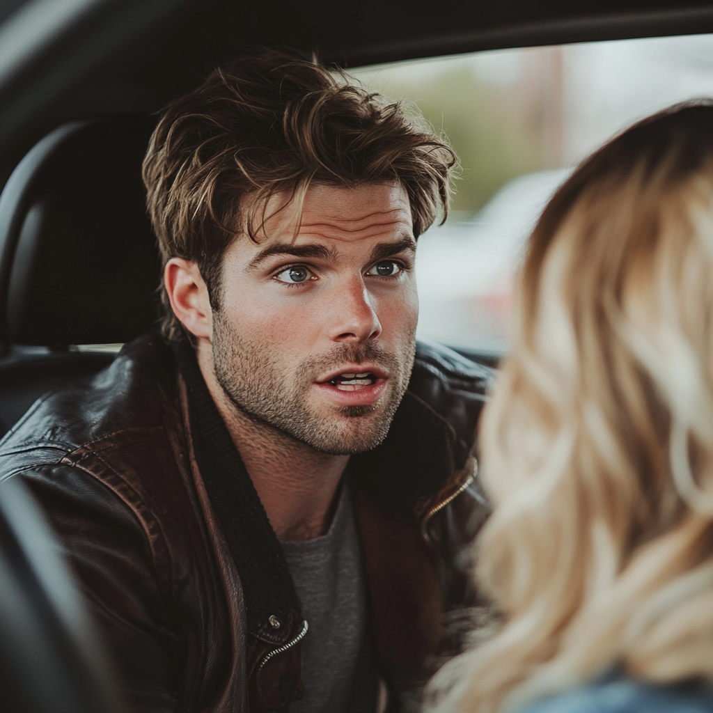 A man talking to his wife in a car | Source: Midjourney