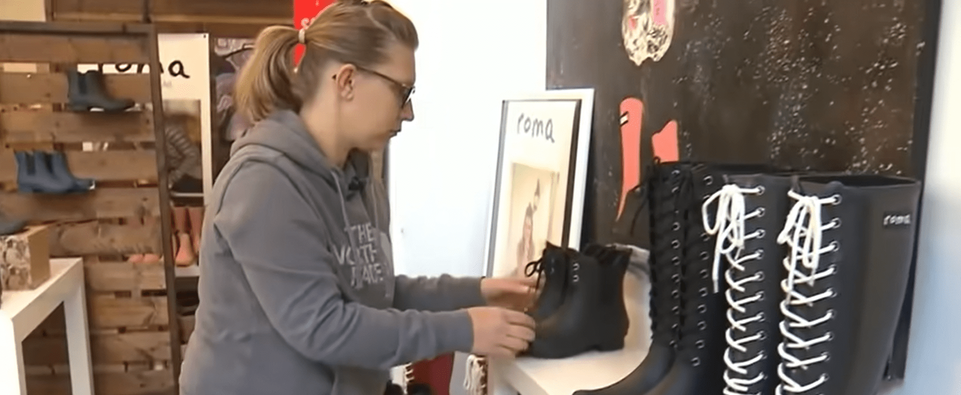 Ruth Balloon working at Roma Boots.│Source: youtube.com/CBSDFW