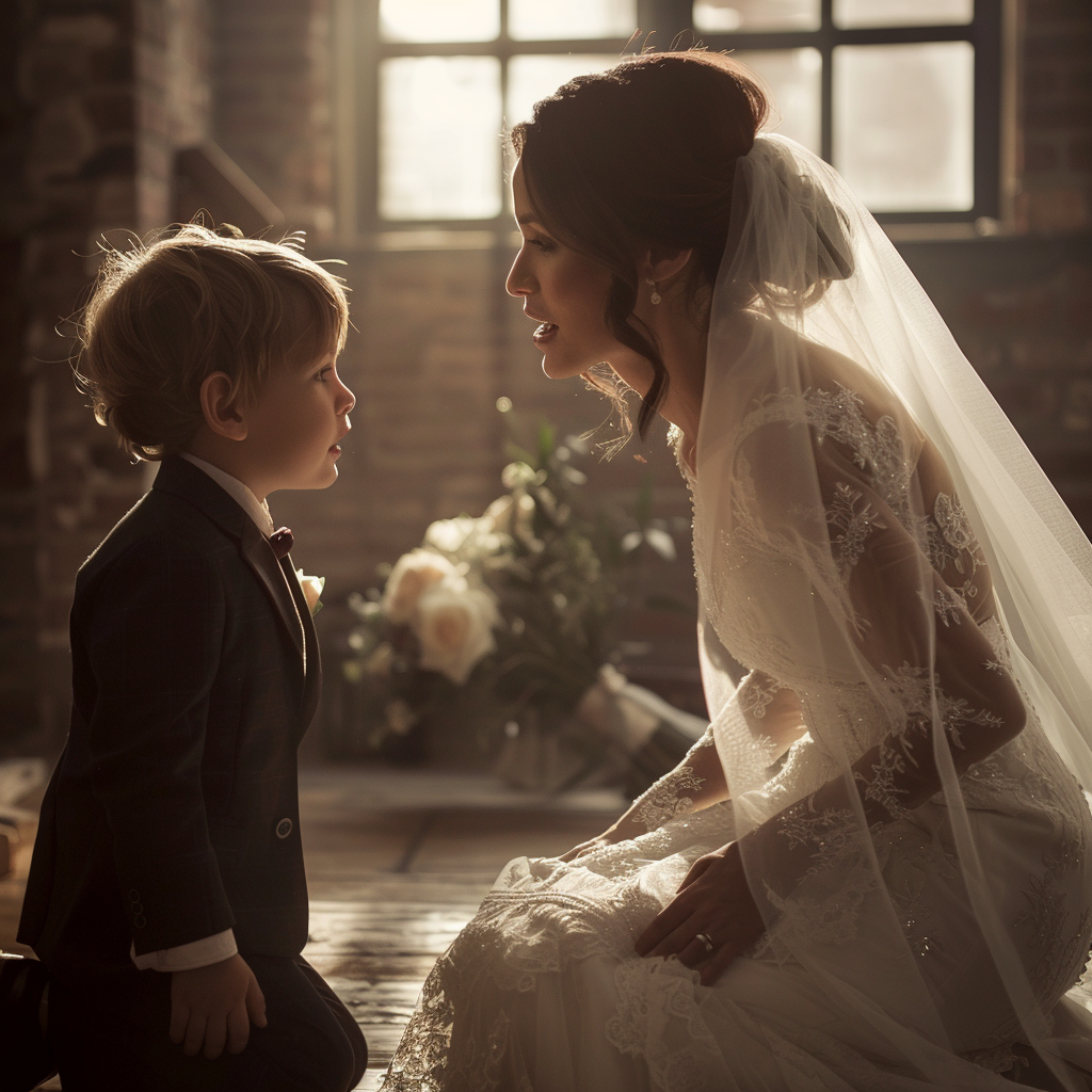 A bride talking to a child | Source: Midjourney