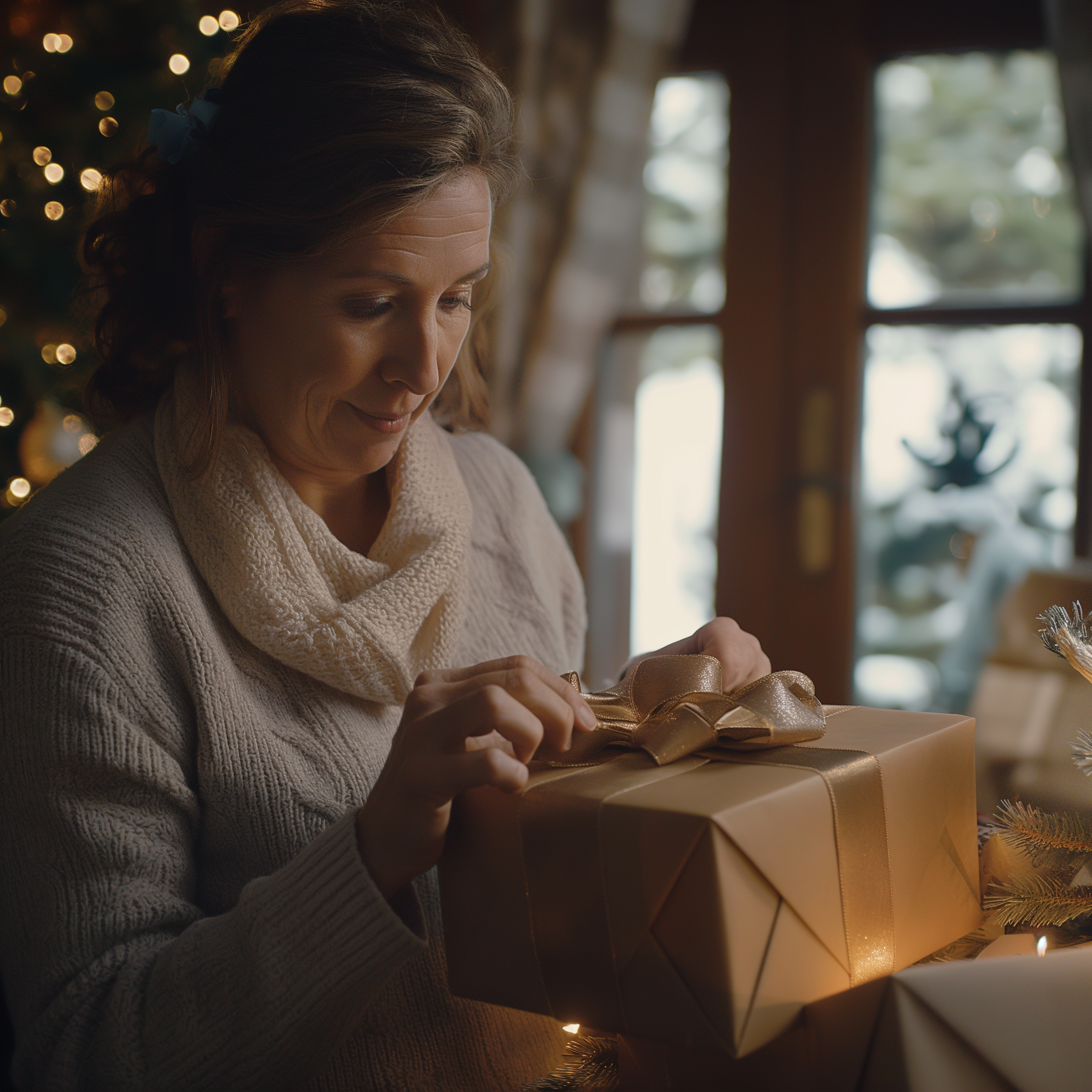 A woman unwrapping a gift | Source: Midjourney