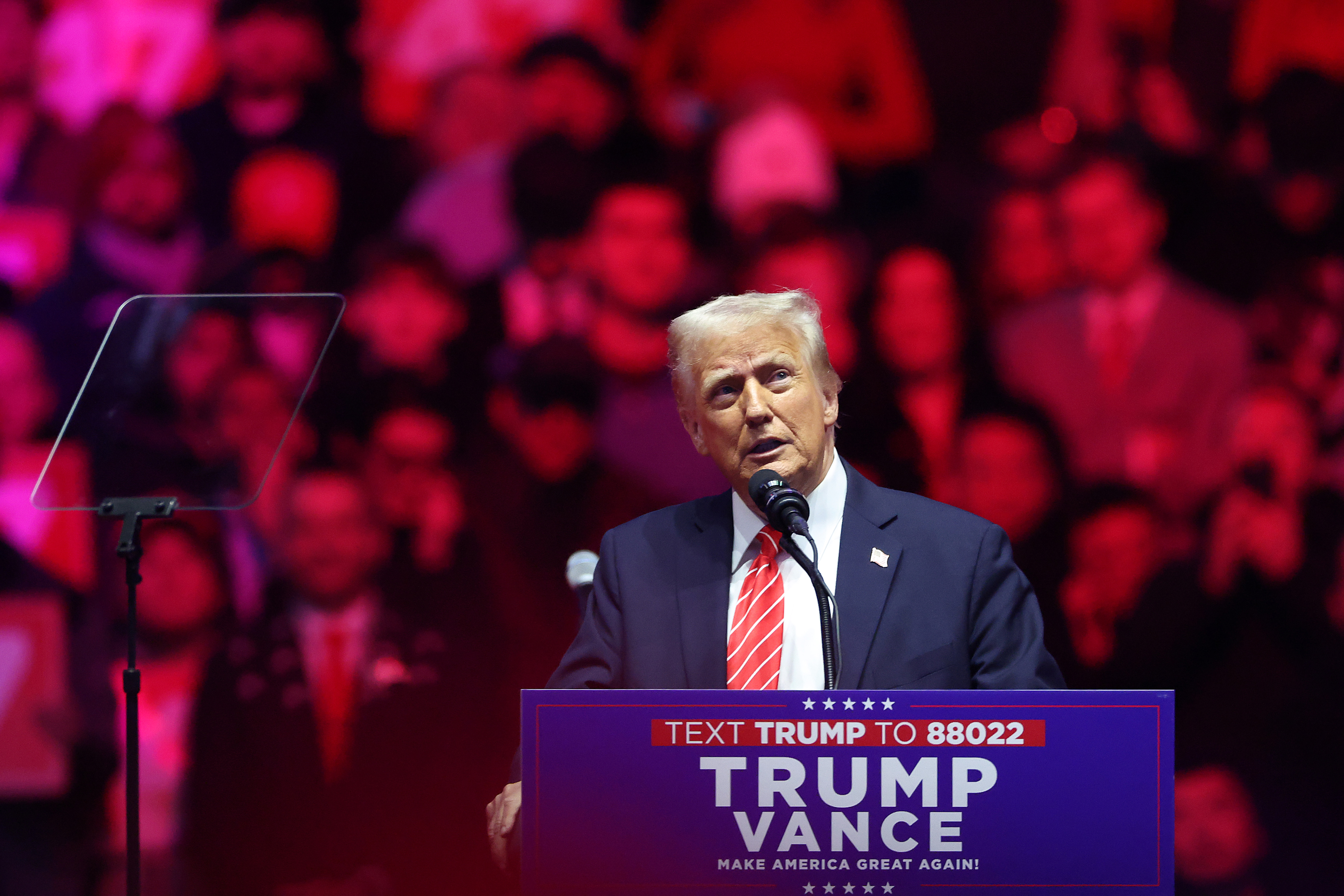 Donald Trump speaking at his victory rally at the Capital One Arena in Washington, DC on January 19, 2025. | Source: Getty Images