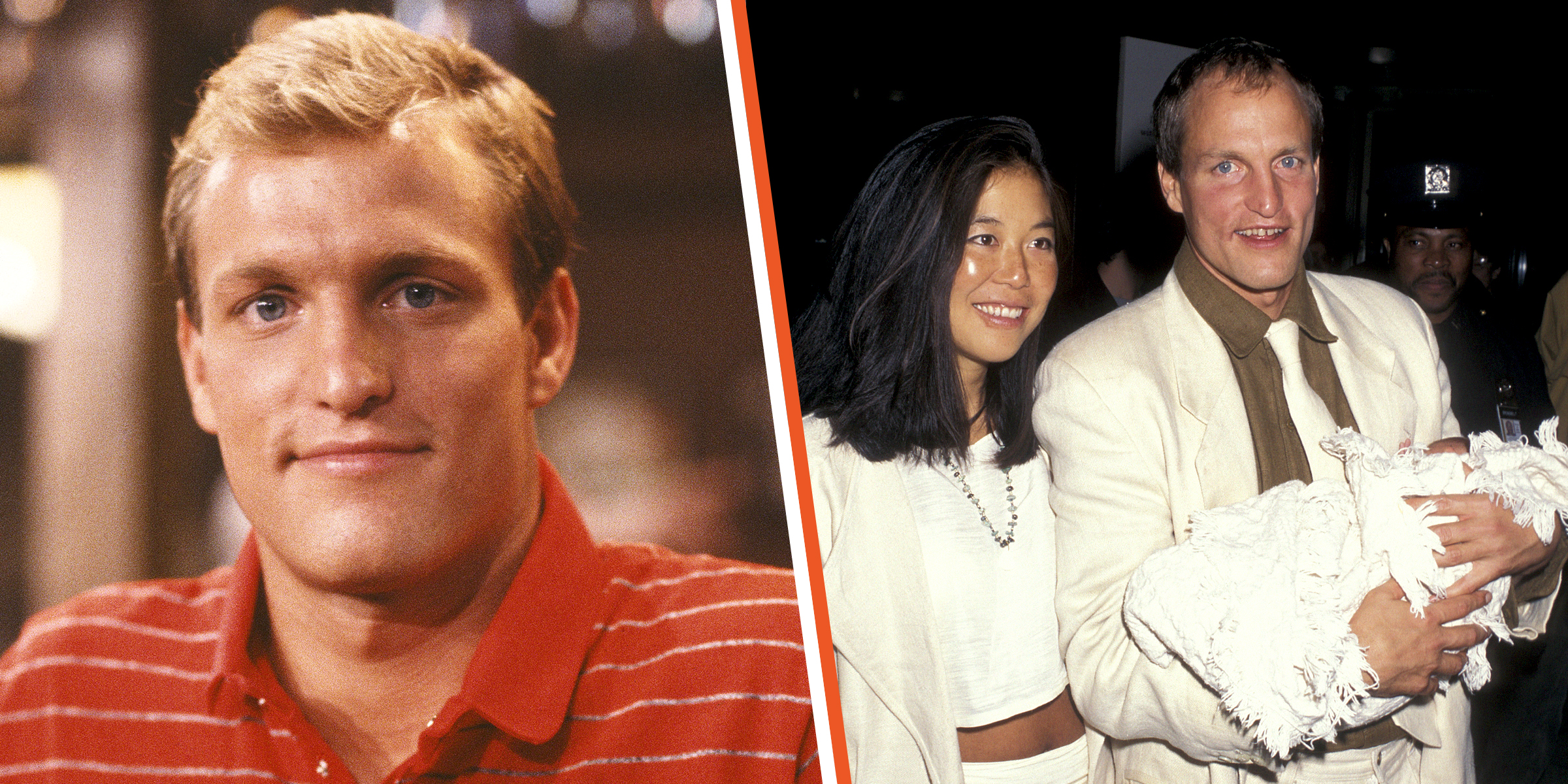 Woody Harrelson, 1985 | Laura Louie, Woody Harrelson, and Their Baby, 1996 | Source: Getty Images