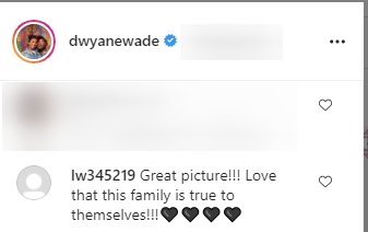 Another comment complimenting Dwayne Wade's beautiful family on Instagram | Photo: Instagram/dwyanewade