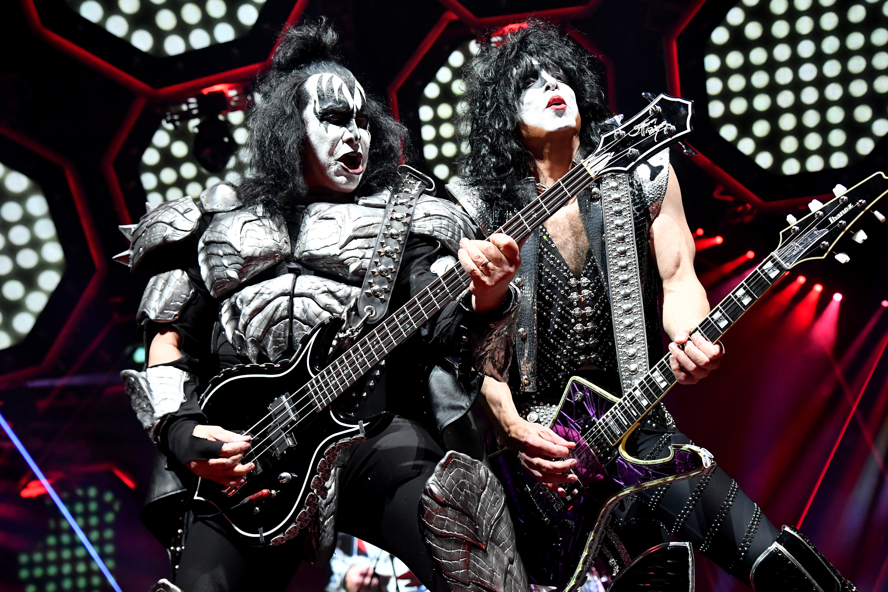 Gene Simmons, Paul Stanley of KISS performs at The Forum on February 16, 2019 in Inglewood, CA  | Source: Getty Images