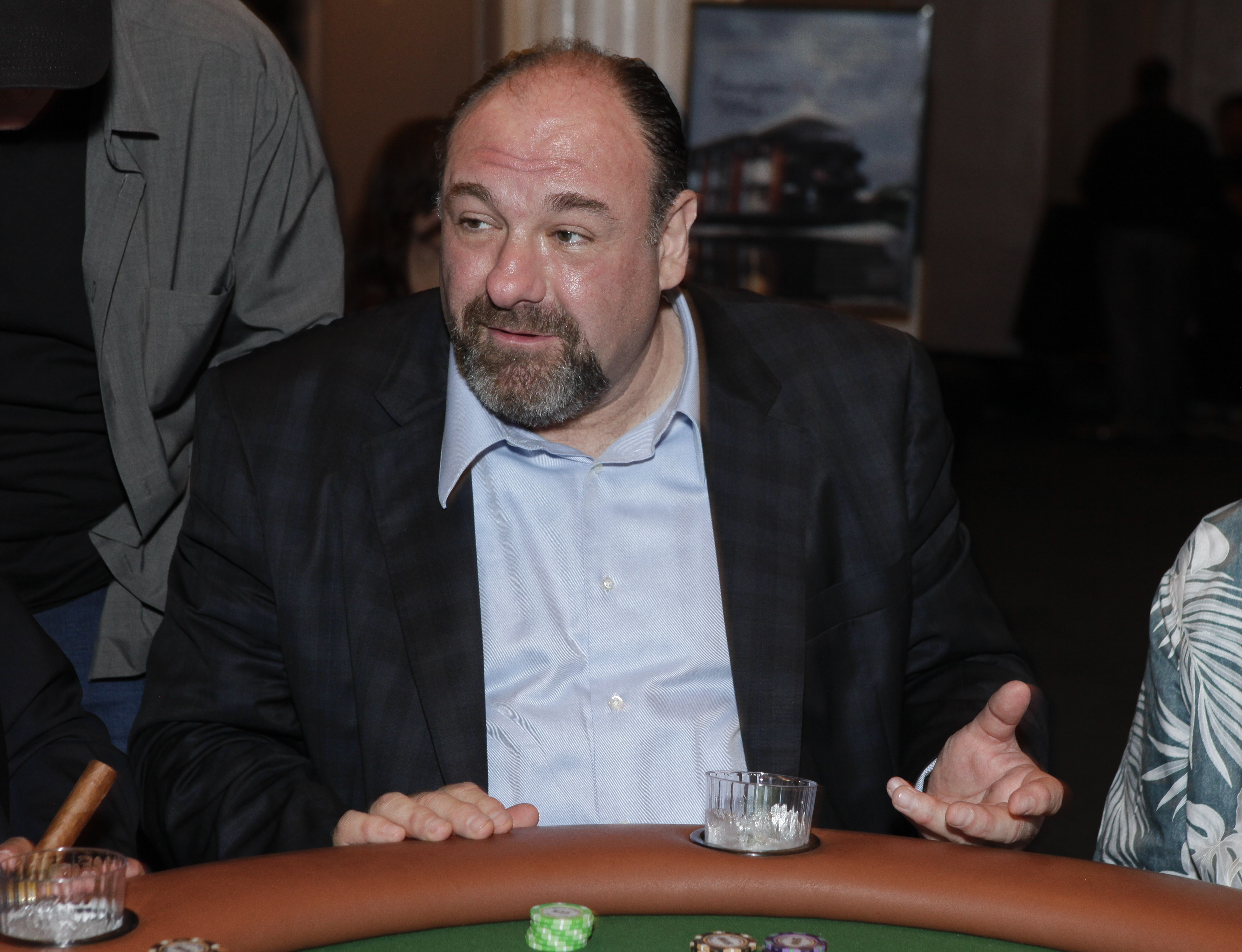 "James Gandolfini frequently hosted poker-related charity events throughout his career. In this photo, he attended the Los Angeles Police Memorial Foundation's Celebrity Poker Tournament at Saban Theatre on April 27, 2013, in Beverly Hills, California." | Source: Getty Images