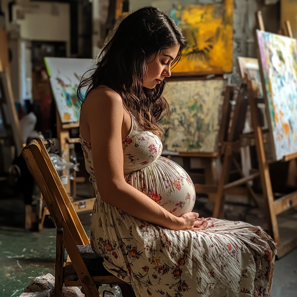 Pregnant woman at a painting class | Source: Midjourney