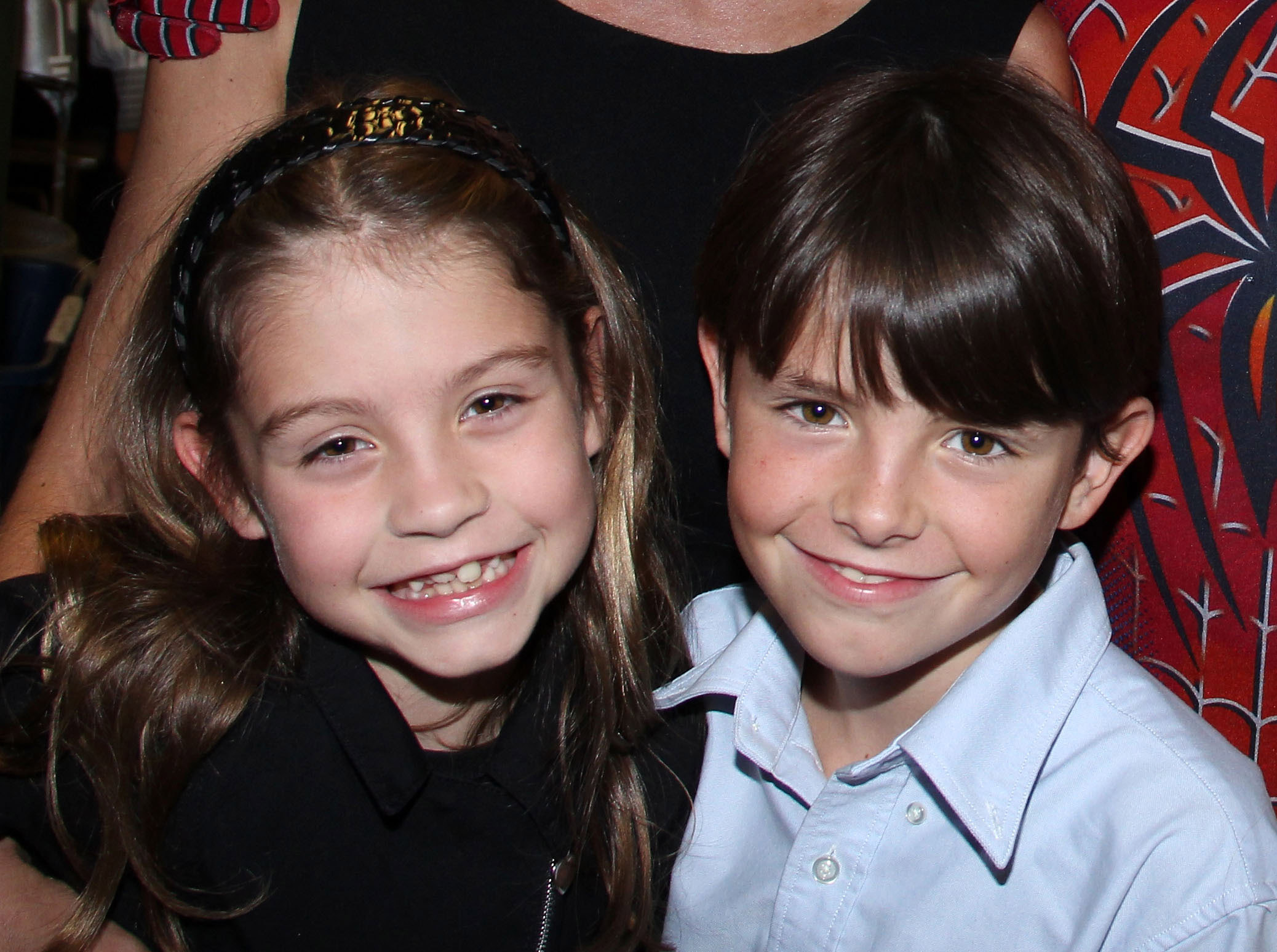 Carys and Dylan Douglas pose backstage at the hit musical "Spider-Man: Turn Off The Dark" at The Foxwood Theater on October 1, 2011 in New York City | Source: Getty Images