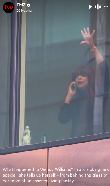 Wendy Williams standing by a glass window with her hand placed on it | Source: Facebook/TMZ