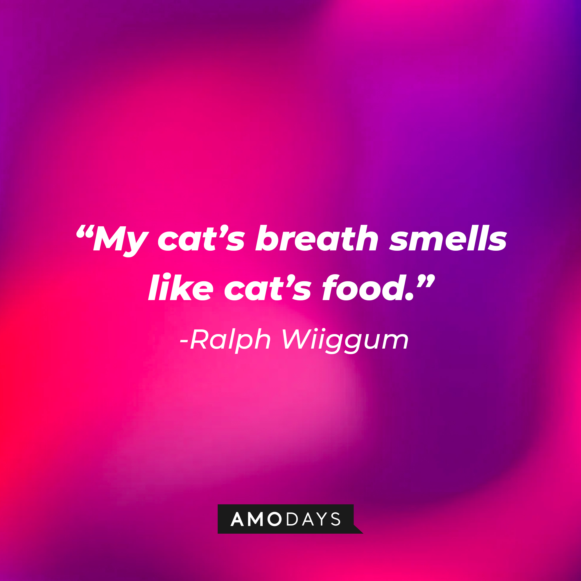 Ralph Wiiggum’s quote:“My cat’s breathe smells like cat’s food.”  |  Source: AmoDays