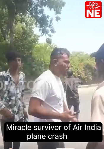 Vishwash Kumar Ramesh, survivor of the Air India plane crash, walking away from the wreckage on June 12, 2025 | Source: Youtube/IndiaTodayNE