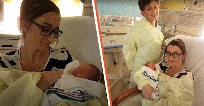 Ashly Moreau con su recién nacido en brazos. [Izquierda]; Jayden Fontenot en el hospital con su madre Ashly Moreau y su hermanito. [Derecha] | Foto: Youtube.com/KPRC 2 Click2Houston