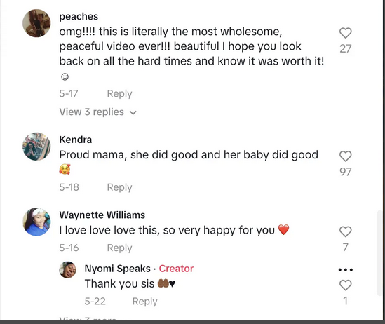 TikToker's comments on a video dated May 4, 2023 | Source: Tiktok.com/@nyomispeaks/
