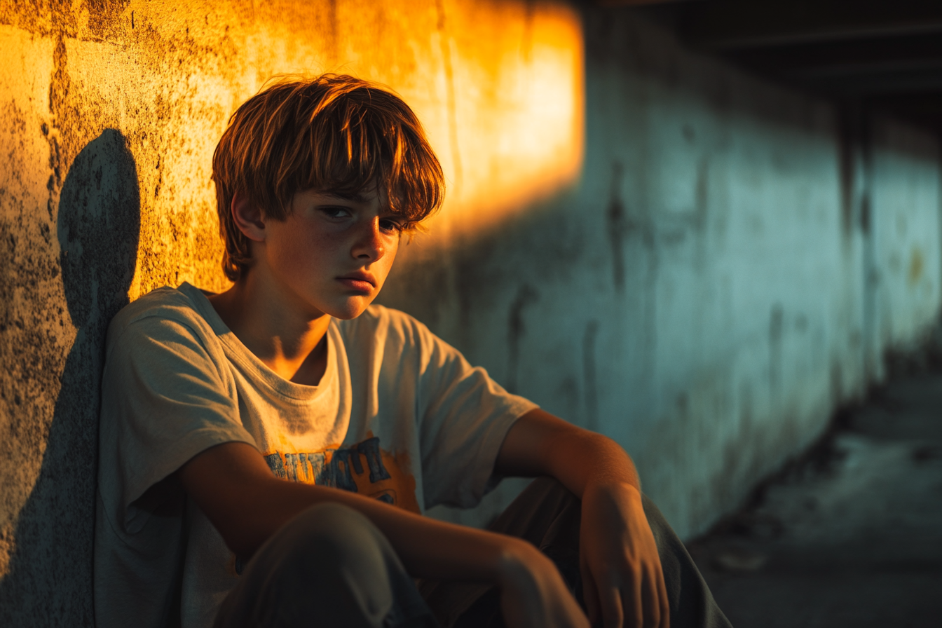 A sad boy in an underpass | Source: Midjourney