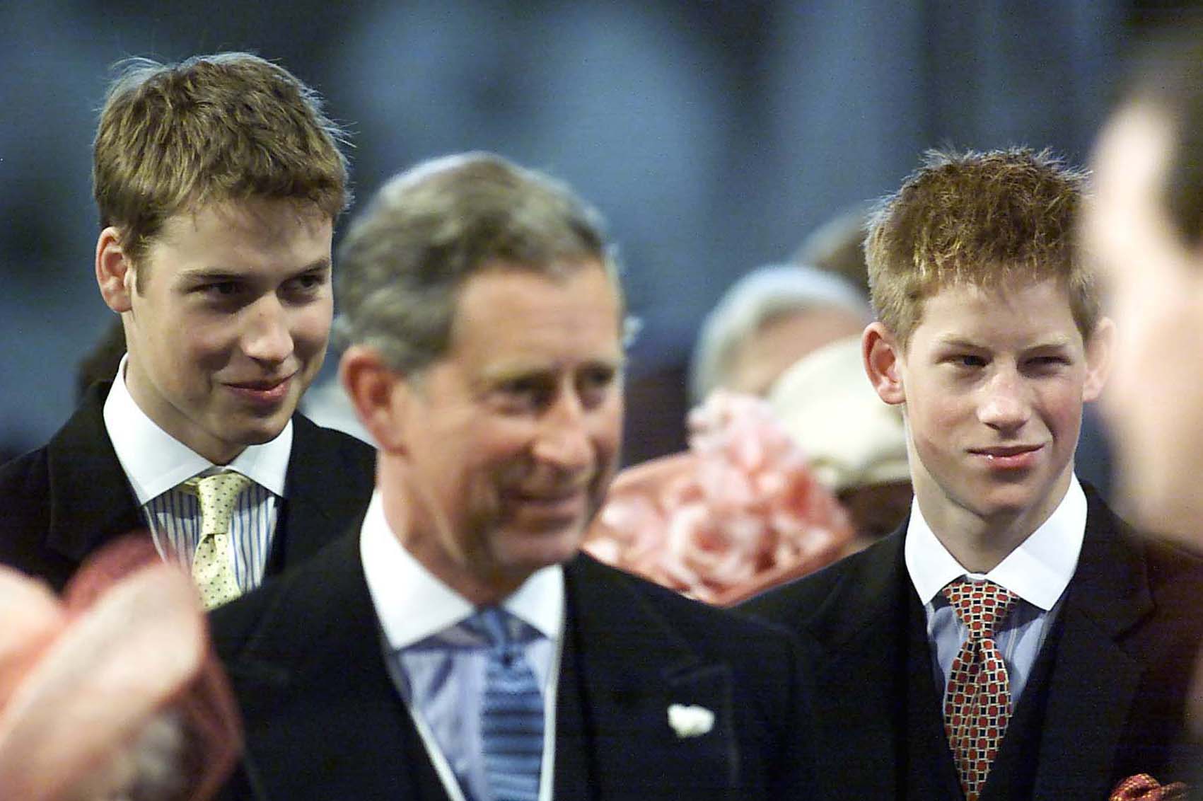 Prince Charles with sons Prince William and Prince Harry at National Service of Thanksgiving for Queen Mother's 100th birthday at St. Paul's Cathedral. / Source: Getty Images