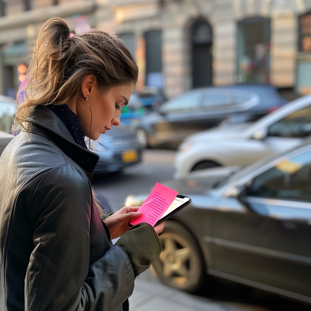 A woman reading a sticky note | Source: Midjourney