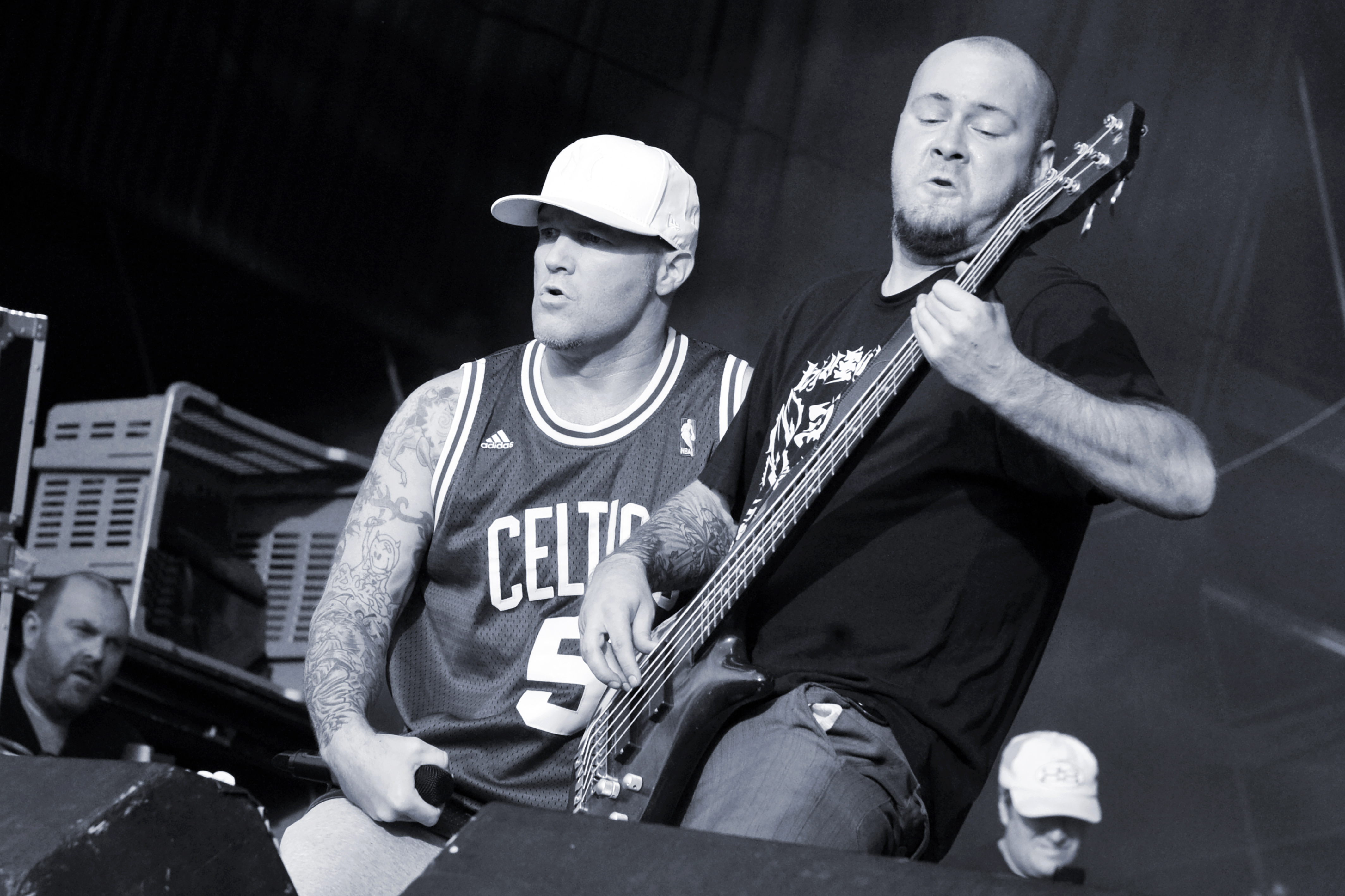 Fred Durst (left) and Sam Rivers of Limp Bizkit performing on stage at the Pukkelpop Festival, in Hasselt, Belgium, on August 20, 2010 | Source: Getty Images