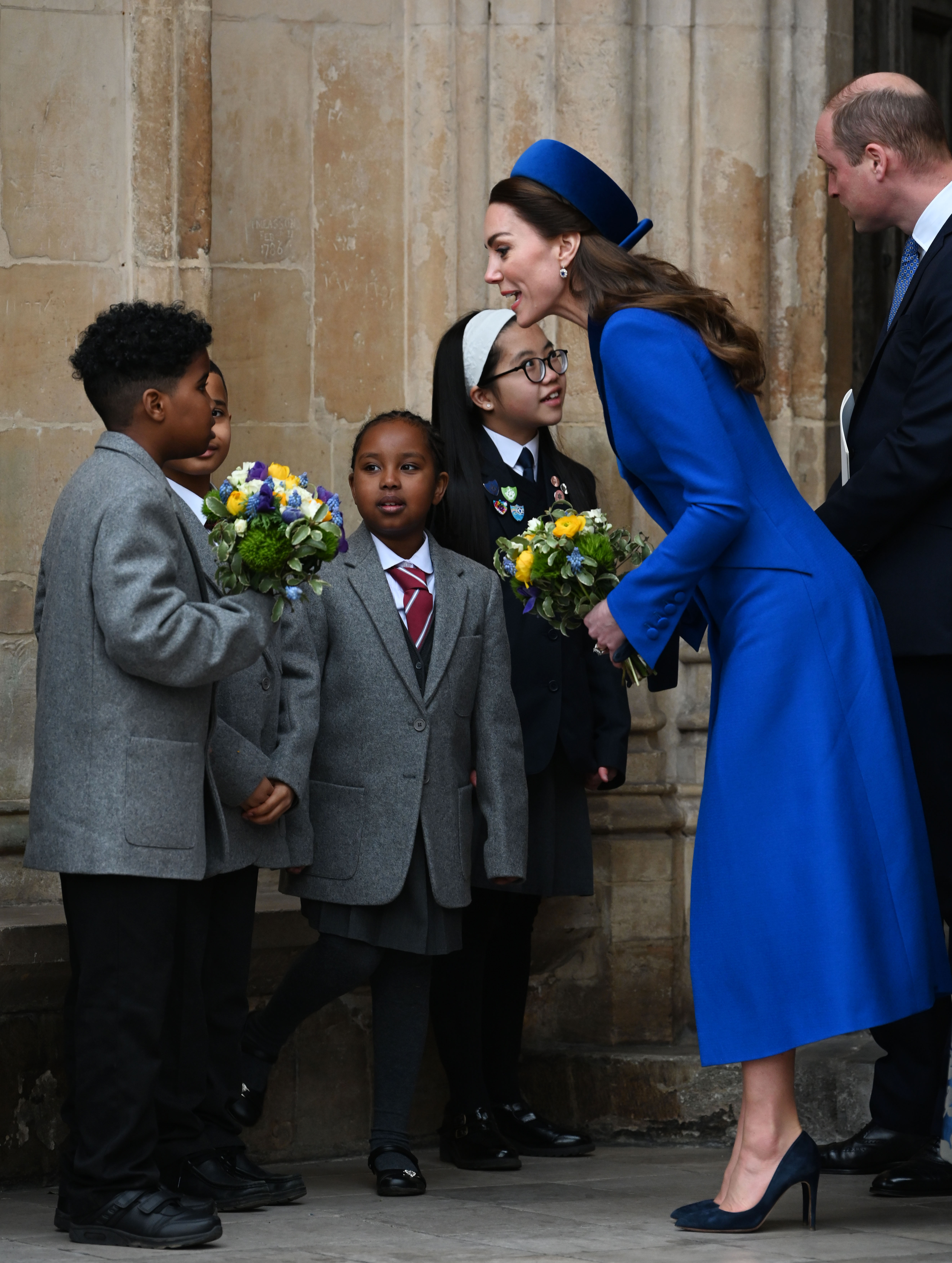Catherine, Duchess of Cambridge interacts with school children at Westminster Abbey after The Commonwealth Day Service on 14 March 2022 in London, England. | Source: Getty Images