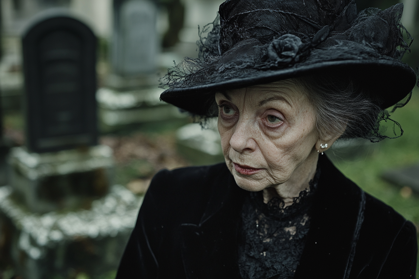 An elderly woman attending a funeral | Source: Midjourney